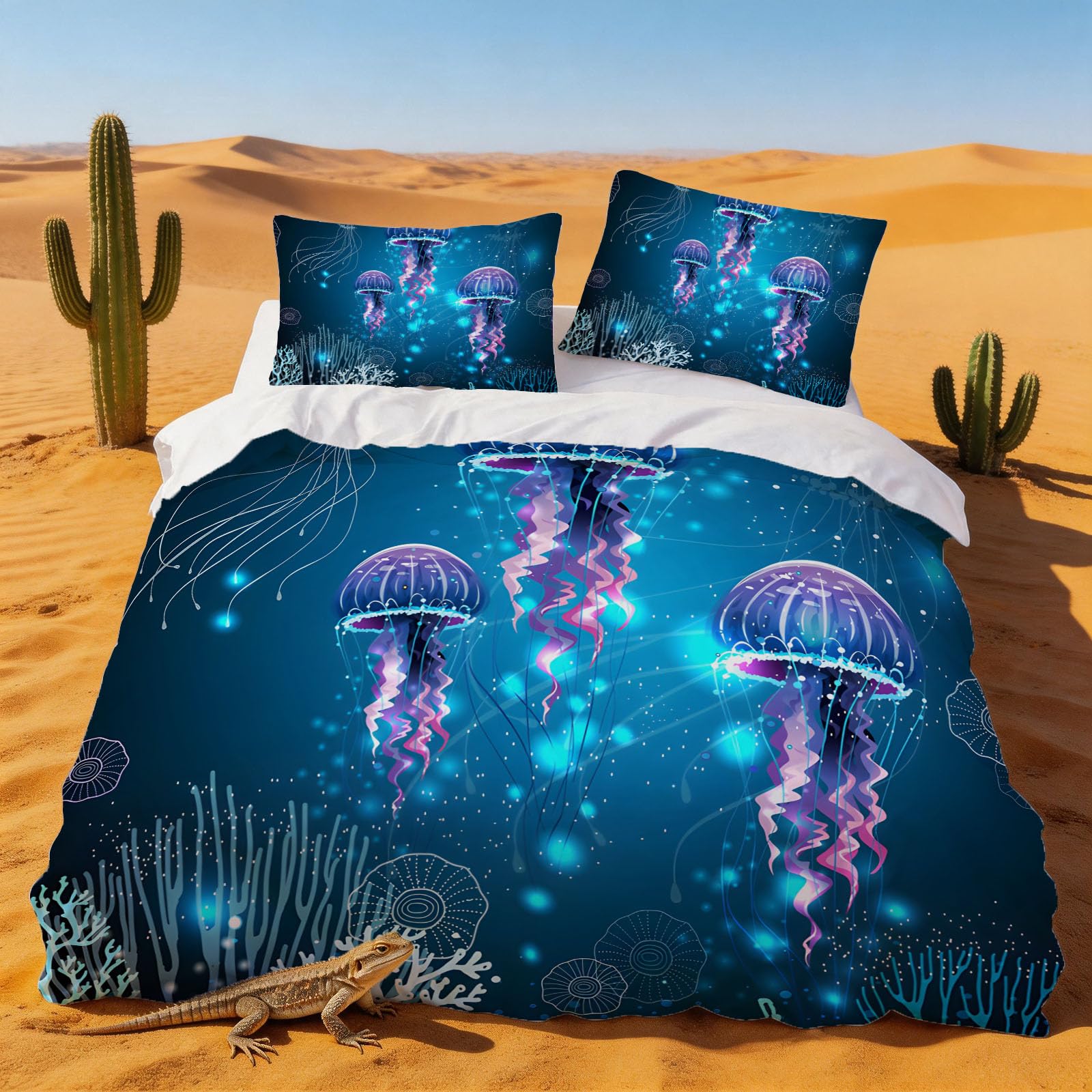 Housse de couette 200x200 méduse parure microfibre douce lit double 2 personnes