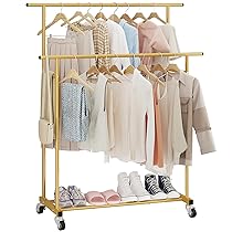 Calmootey Appendiabiti a doppia asta, appendiabiti da appendere, organizer portatile per camera da letto, soggiorno, negozio di abbigliamento, oro