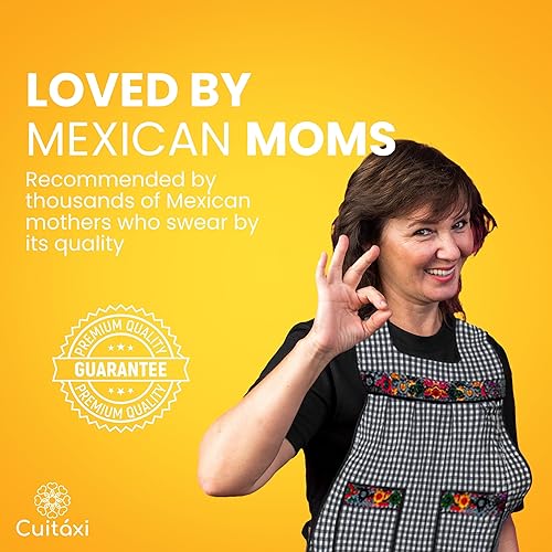 Miniatura 8 de Cuitáxi Delantal tradicional mexicano para mujer con bolsillos hermosos bordados de flores - Mandiles para mujer mexicanos mandil