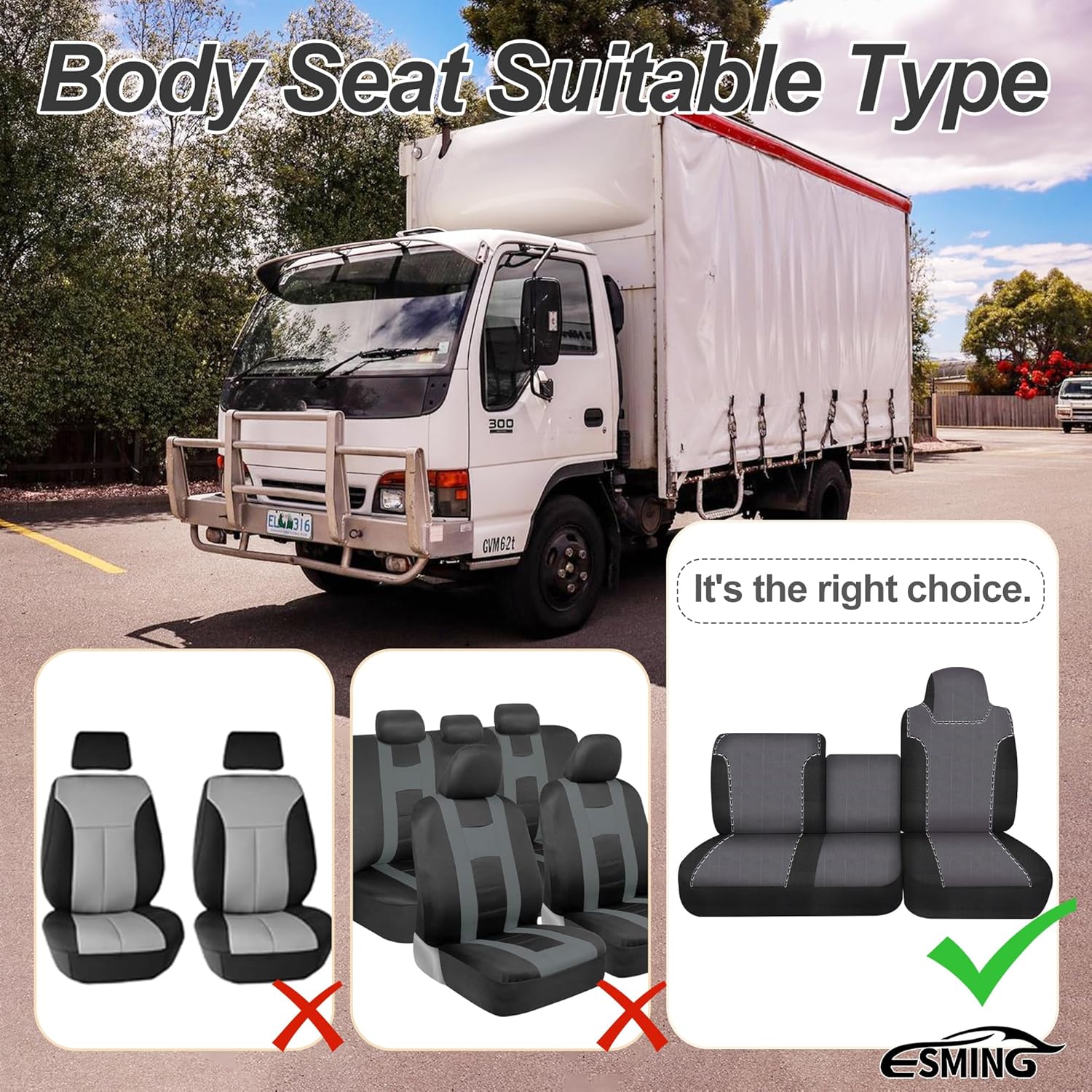ESMING Front 40/60 Split Bench seat Covers for Isuzu NPR Seat Cover 1995 1996 1997 1998 1999 2000 2001 2002 2003 2004 2005 for Isuzu NPR Accessories Knitted Fabric with Soft Foam Lining - Black