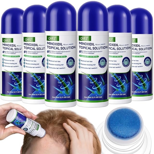 6 Pack 5 Minoxidil for Men and Women Minoxidil Beard and Hair Growth Serum Biotin-Infused with Sponge Applicator