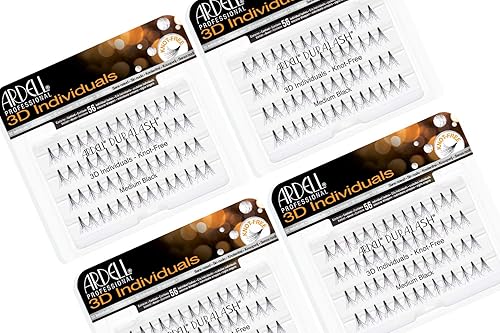 Ardell Pestañas postizas 3D individuales, color negro medio, racimos de pestañas de aspecto natural, extensiones de pestañas, paquete de 4