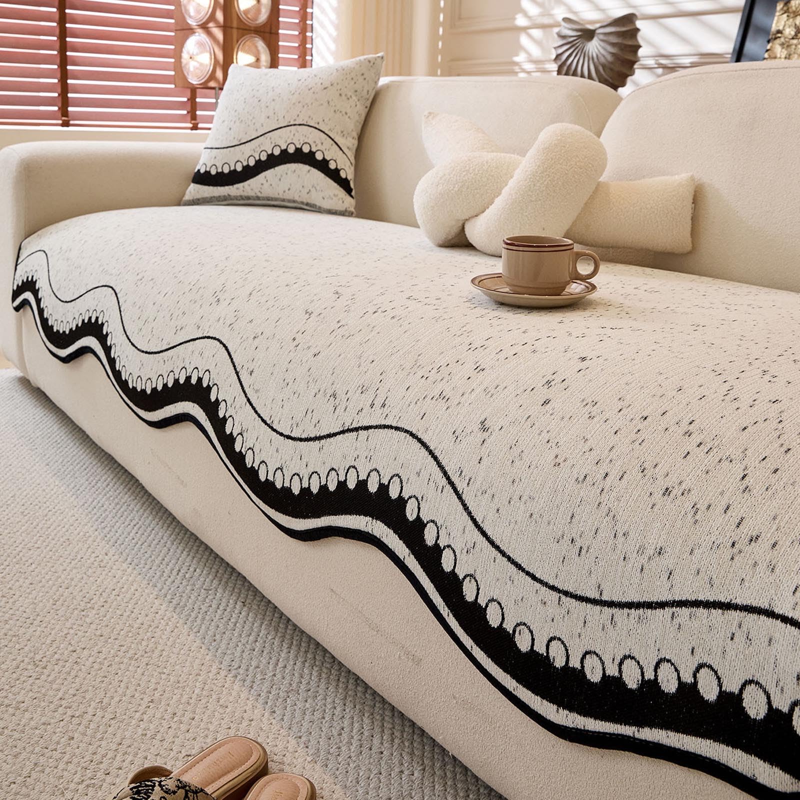 Housse de canapé en chenille pour animaux tapis antidérapant noir 90x160cm salon serein