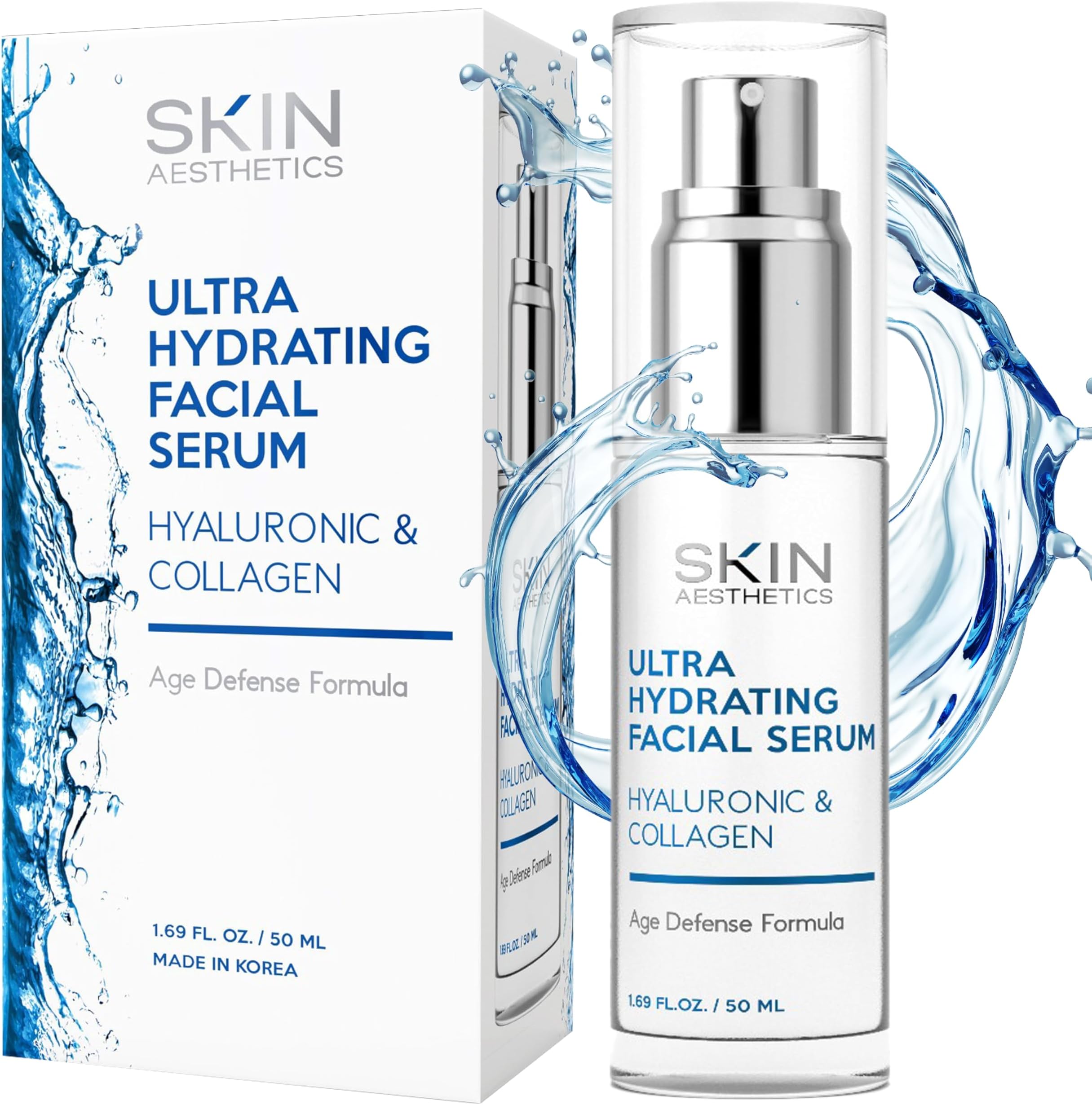 Hyaluronic Acid Serum for Face - Dermatologist Tested - with Collagen for Anti-Aging, Ultra Hydrating, Fine Lines, Wrinkles & Acne Scar Treatment - Clean Beauty, Korean Skincare