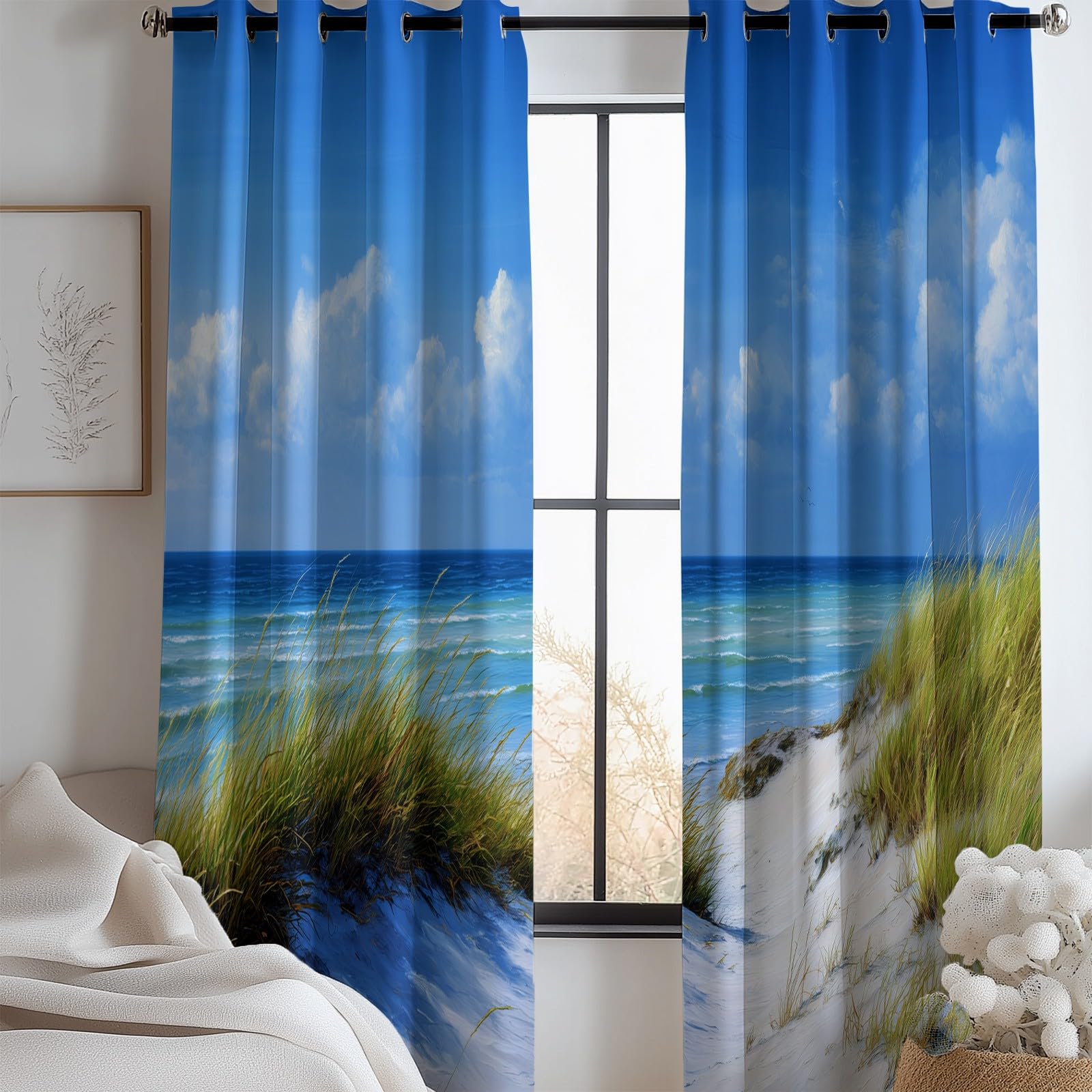 Rideaux thermiques à oeillets bleu occultants anti UV pour fenêtre de salon lot de 2