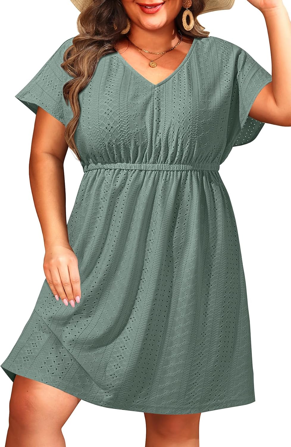 Pinup Fashion Plus Size Swimsuit Cover Up Women - Hollow Out V Neck Beach Dress Coverups