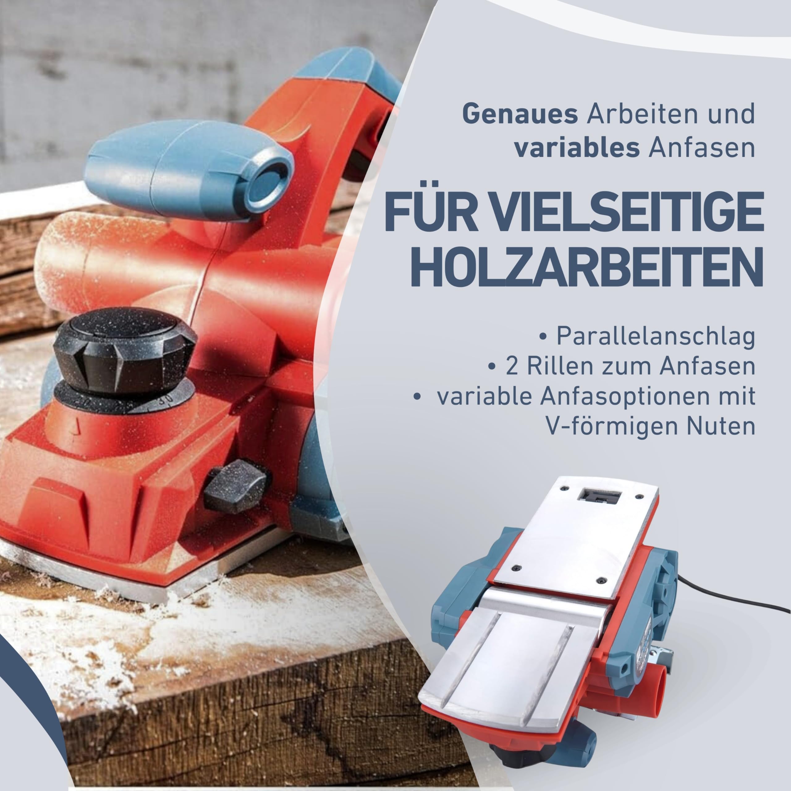 Elektrohobel 1000W I Hobelmaschine mit 110mm Hobelbreite & bis zu 3mm Spanntiefe I elektrischer Hobel mit Staubfang I Elektro-Handhobel mit Stützfuß I Handhobelmaschine