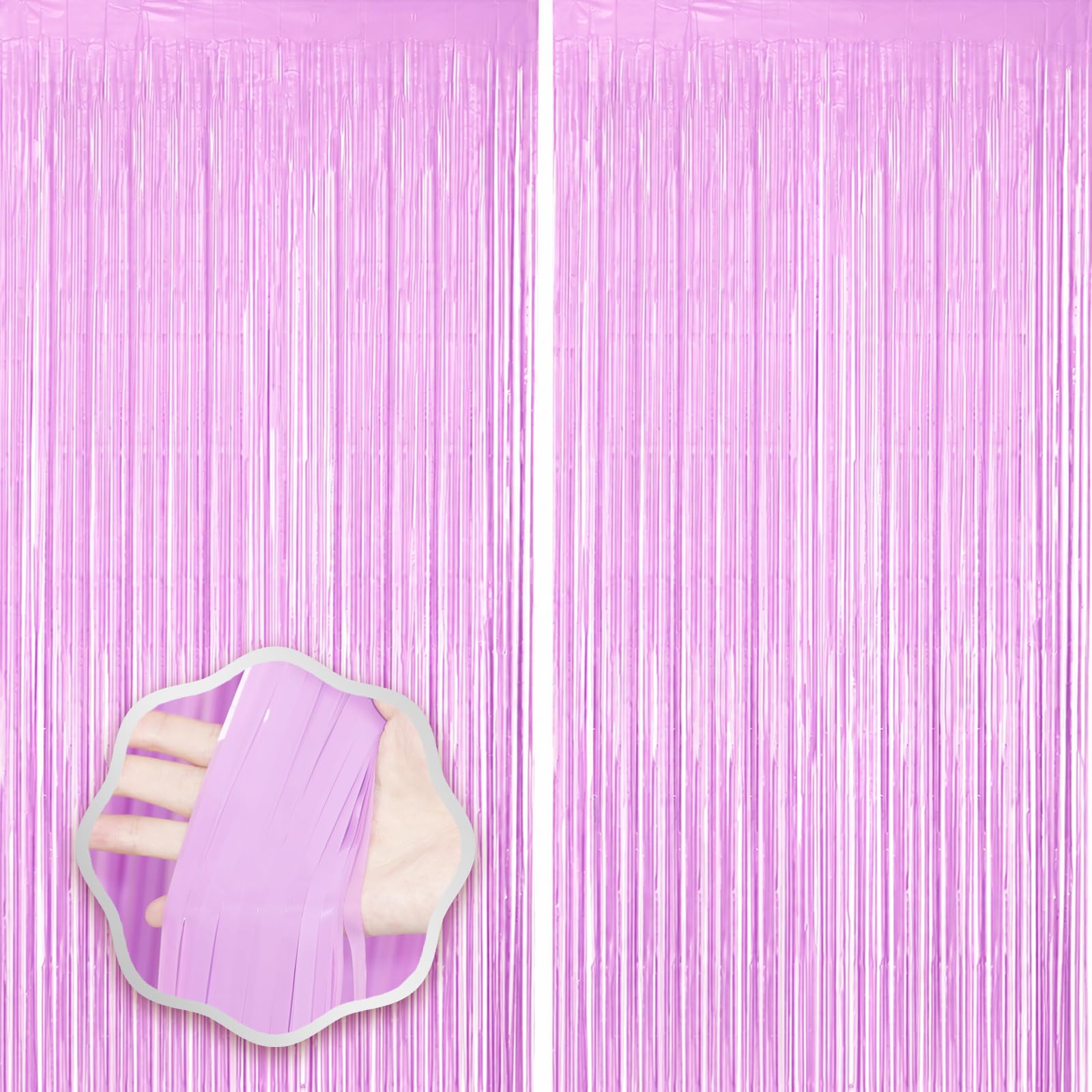 Voircoloria Pastel Purple Foil Fringe Backdrop Curtains,3.3x6.6ft, 2 Pack