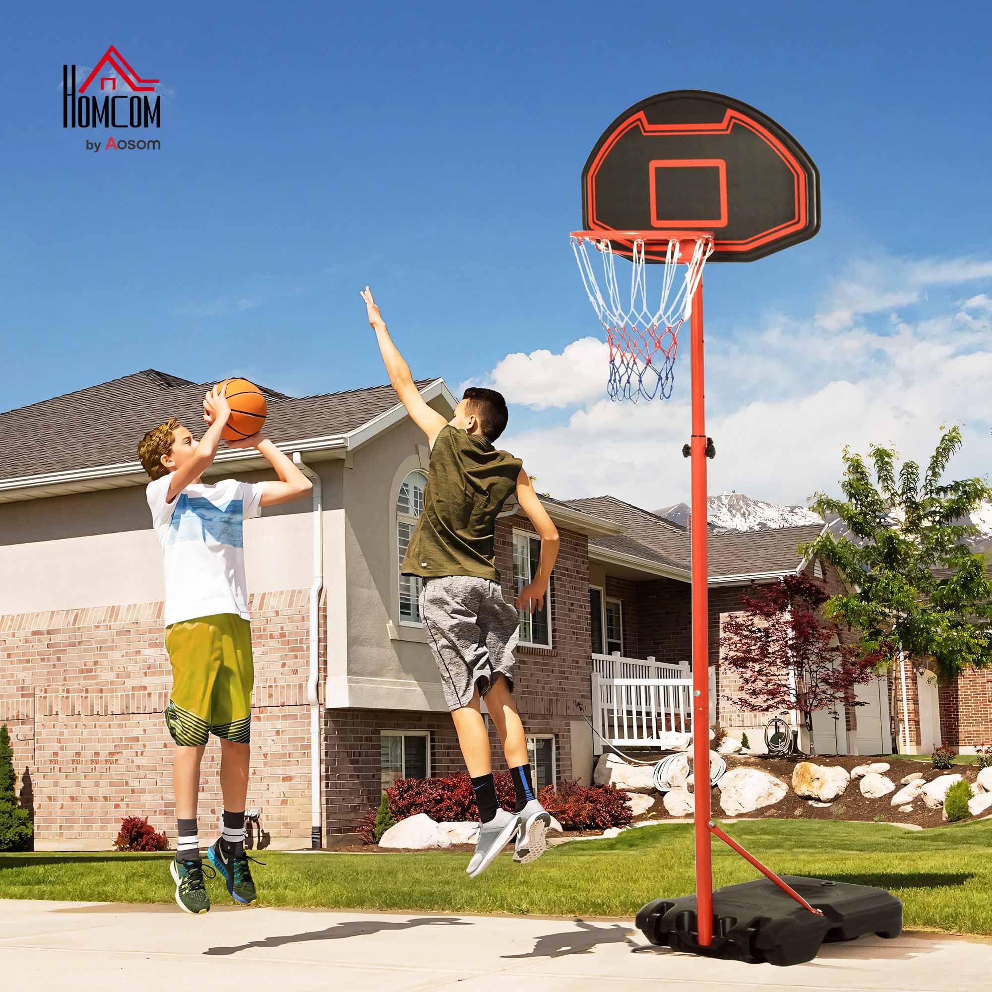 HOMCOM Canestro Portatile Canestro Basket da Esterno con Altezza Regolabile 193.5-248.5cm e Base da Riempire con Acqua o Sabbia, in Acciaio e Nylon 73x49x194-249cm