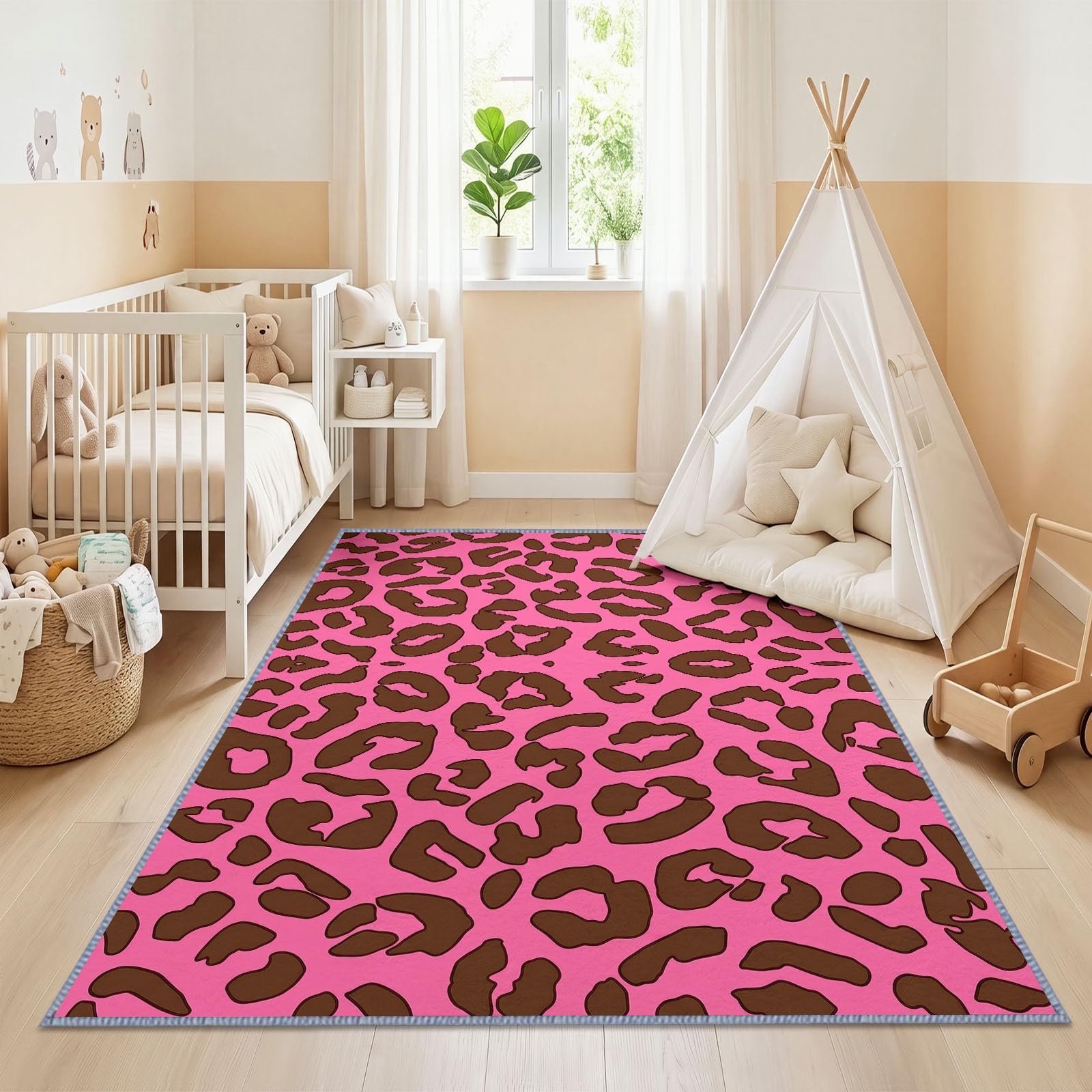 Générique Lavable en Machine Tapis Salon 120x170 cm, Imprimé Léopard Antidérapant à Poil Ras Tapis, Or Rose Mode Abstrait Écologique pour Salle à Manger Couloir Chambre Bureau