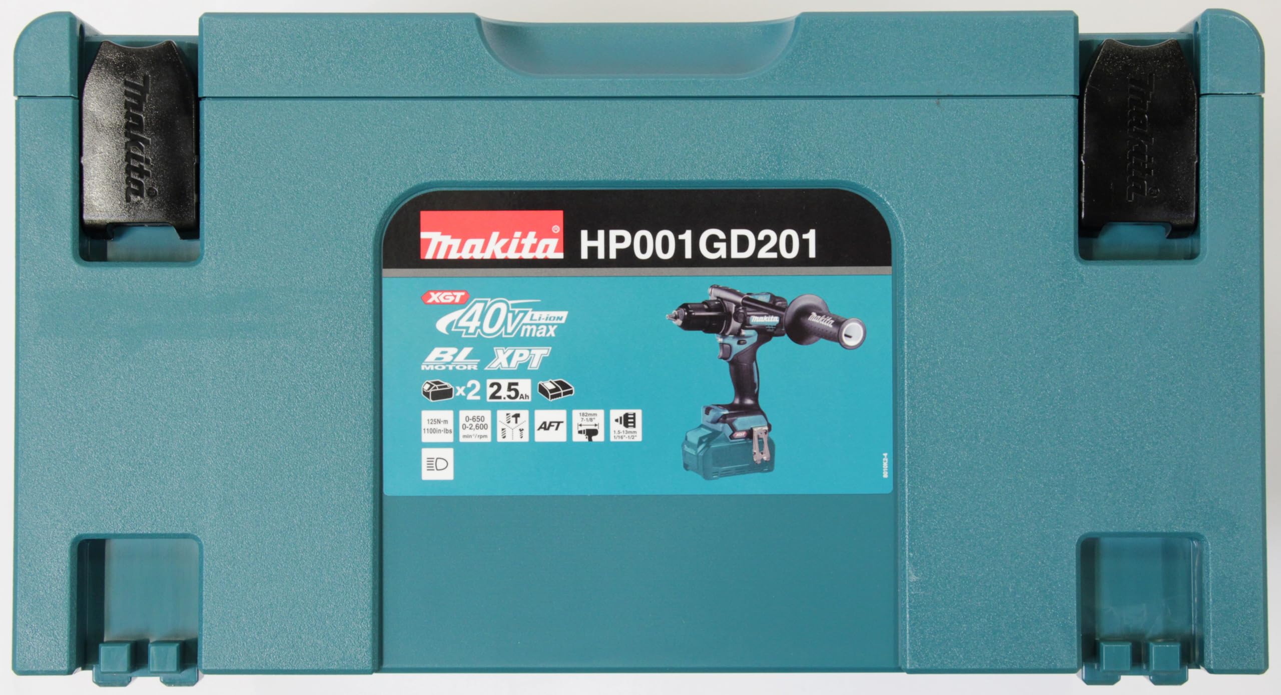 Makita HP001GD201 - Trapano avvitatore a percussione a batteria, 40 V, max. 2,5 Ah, 2 batterie + caricatore in MAKPAC