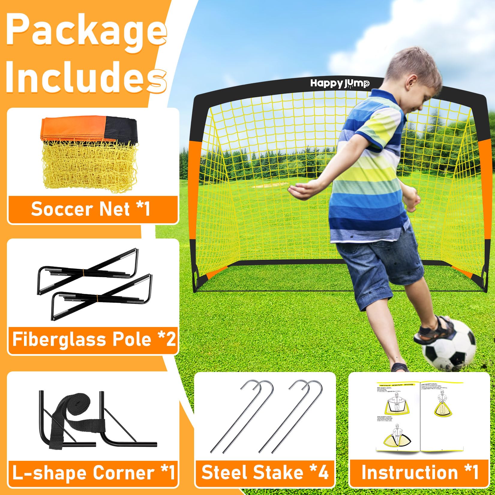 Happy Jump Rete da Calcio Pieghevole 213x152 CM con Pallone, Bersaglio, Pompa e Coni