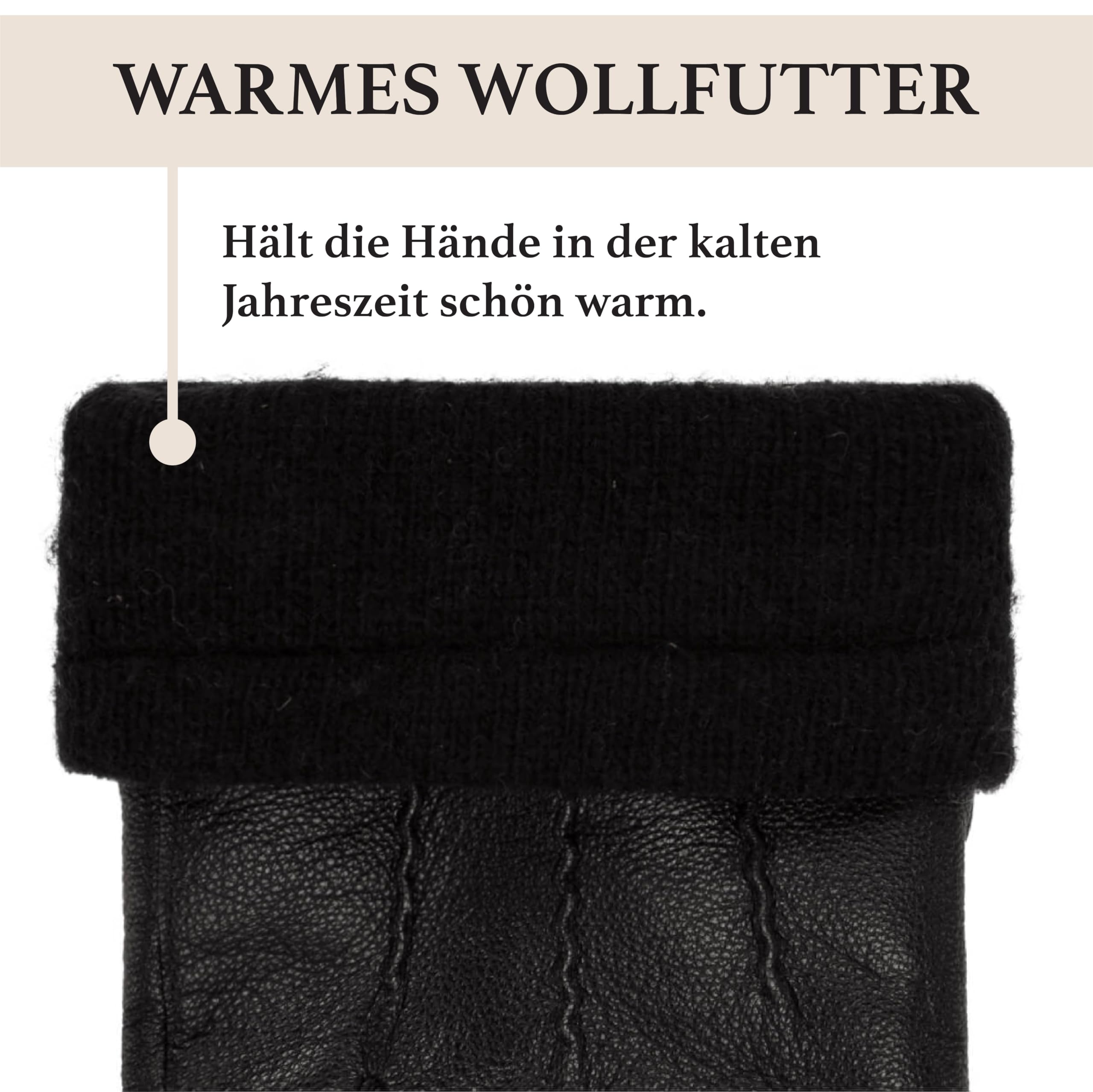 Schwartz & von Halen Handschuhe Herren - Harvey (schwarz) - Leder - 100% Ziegenleder (Nappa) - Wollfutter - Schwarz