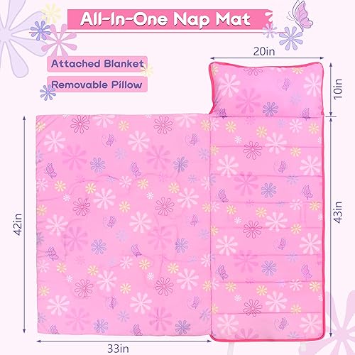 Miniatura 3 de Tapete para siesta para niños pequeños, diseño de unicornio de ensueño con almohada extraíble y manta suave, saco de dormir para niñas, guardería,