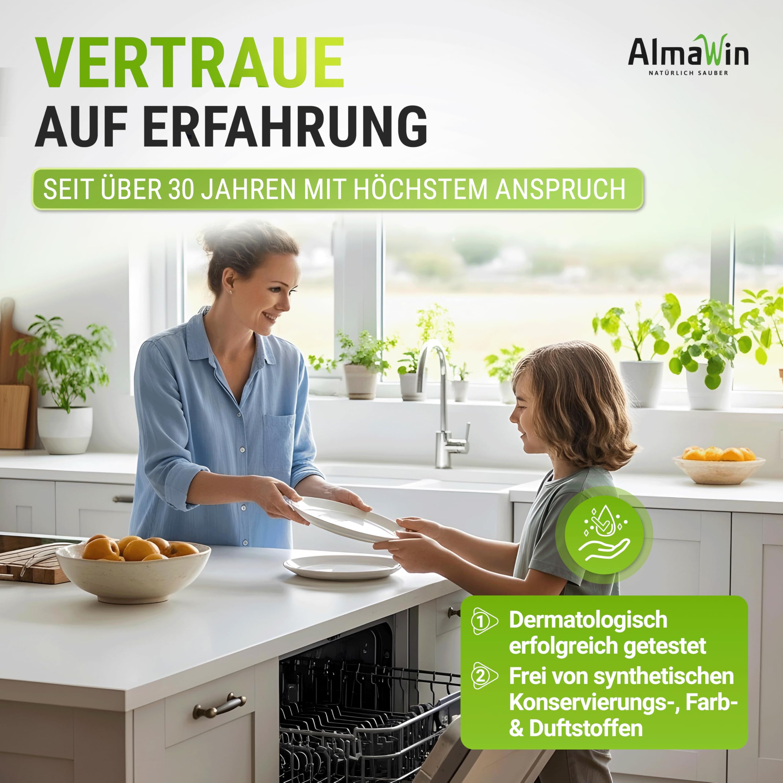 AlmaWin® Spülmaschinen Pulver mit Powerformel für strahlend sauberes Geschirr [4x 2,8kg - 448 Anwendungen] - Kraftvolles Geschirrspülmittel Pulver - Ohne Phosphate, Öko & VEGAN, Dishwasher Powder