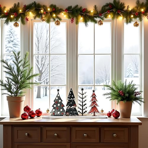 Miniatura 3 de Decoración de mesa de Navidad con sonrisa, centros de mesa de pie, 4 piezas de señales de árboles de Navidad en madera, decoración para estante.