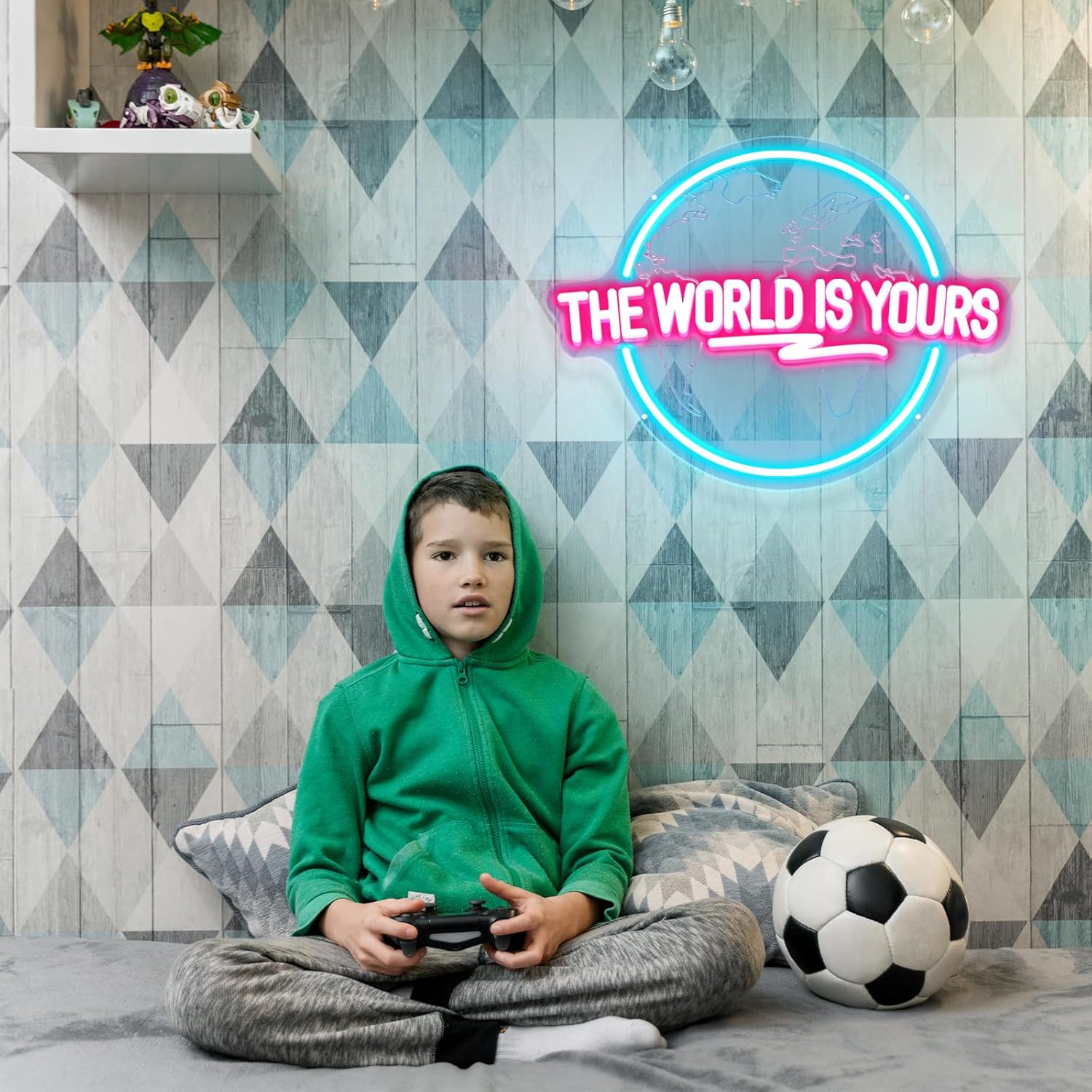 The World Is Yours Neon Sign Carved Planet The World Is Yours LED Neon Light Lamp for Wall Decor Light Up Signs for Office Wedding Man Cave Game Room Bedroom Birthday Gift 41CM*31CM - Image 7