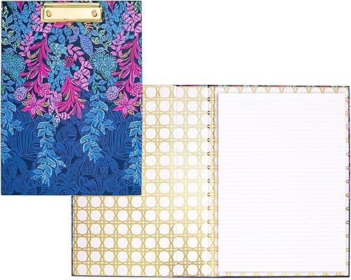 Lilly Pulitzer Folio portapapeles con bloc de notas y bolsillo, bonito bloc de notas con forro de 60 páginas, organizador de documentos de 12.75 x