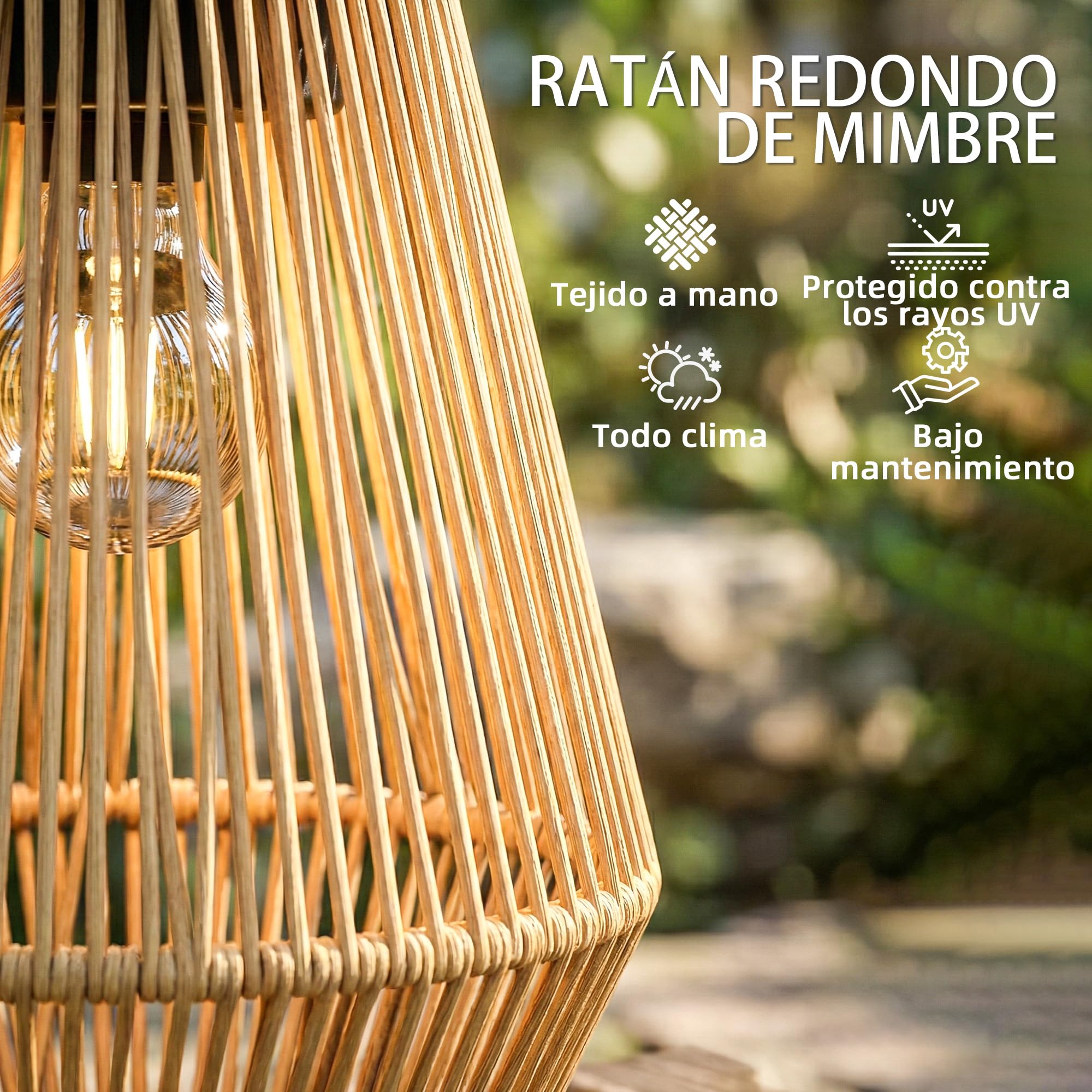 Outsunny Set de 2 Farolillos Solares Exterior, Linternas de Jardín de Ratán Colgantes con Encendido y Apagado Automático, IP44, Asa, Lámparas para Terraza, Balcón, Patio, 16x16x21 cm, Marrón