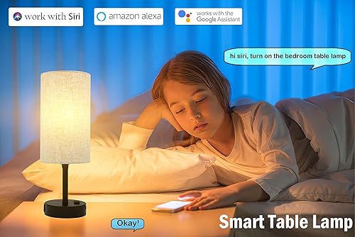 Miniatura 3 de Lámpara de mesa inteligente funciona con HomeKit, Siri, Alexa, Google Assistant, lámpara inteligente de mesita de noche con salida de CA y puertos