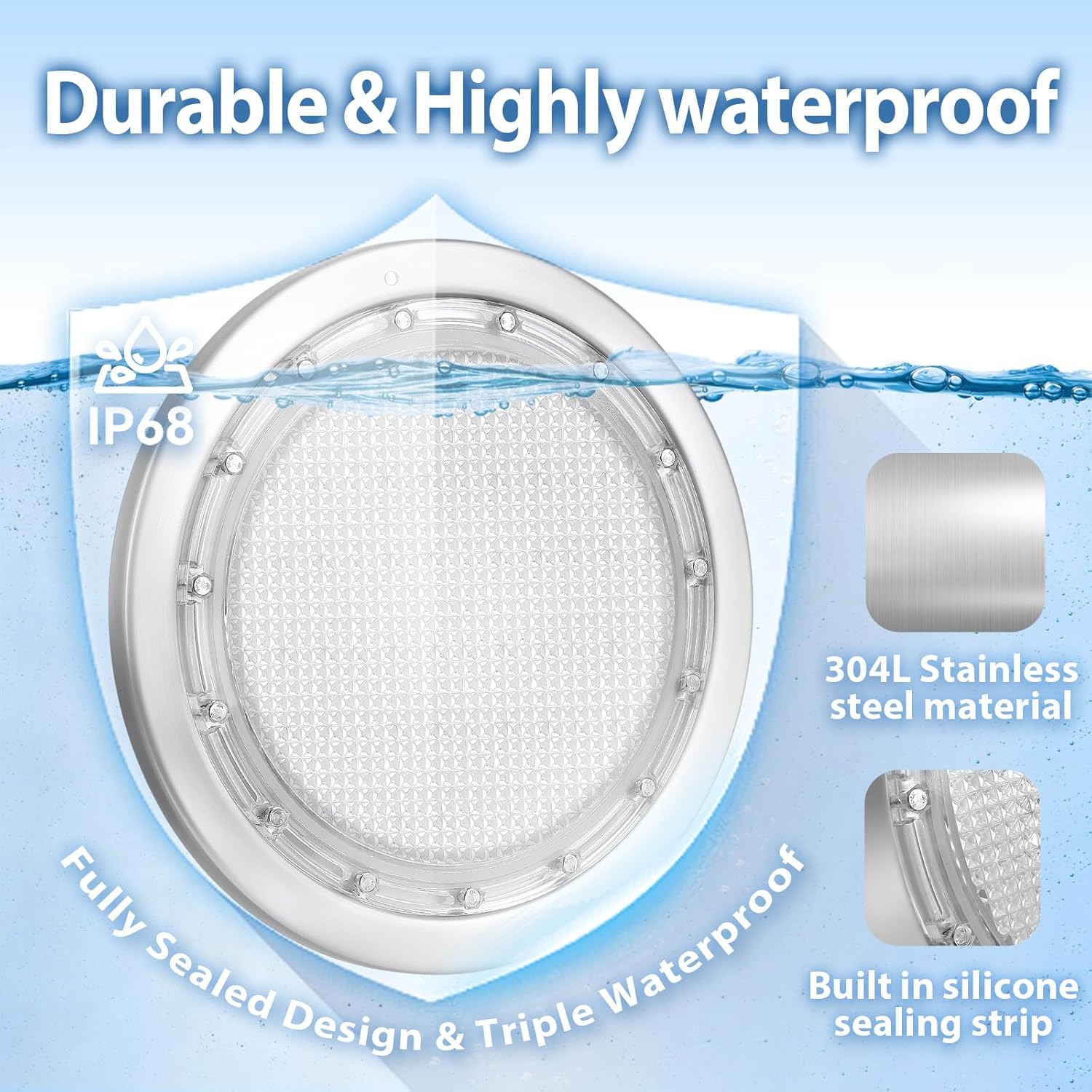 Led Pool Lights for Inground Pool, 12v Pool Light with 50FT Cord, 60W 10 Inch Led Pool Light with Controller, Remote and APP Control, Suitable for Most 10 Inch Wet Niche, IP68