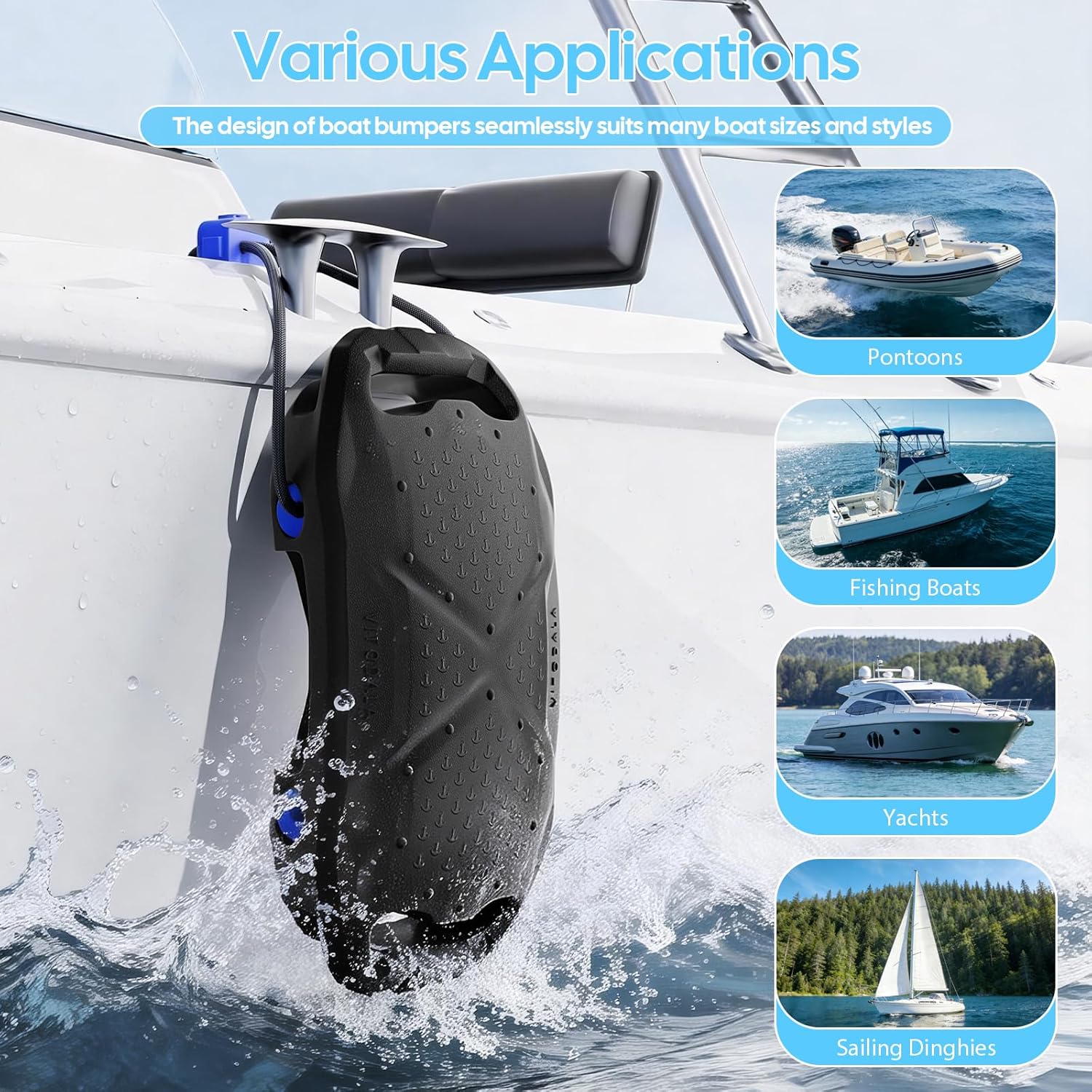 Boat Fenders Boat Bumpers for Docking, Easy to Install EVA Fenders with Quick-Lock Rope & Strap for Pontoons, Bass, Yachts, Jet Ski and Fishing Boats