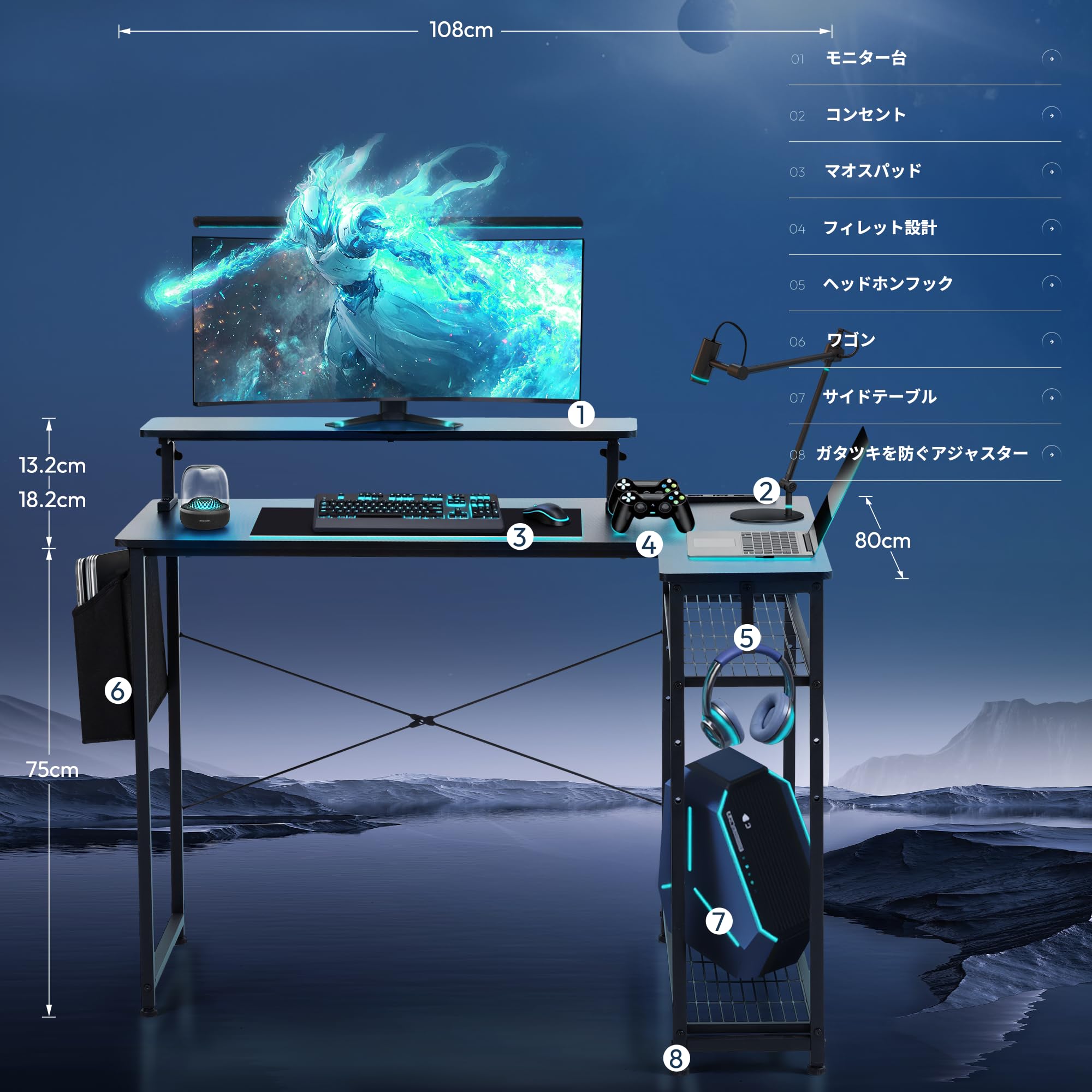 Amazon.co.jp: Dowinx LS-GDJQ02B Computer Desk, L-Shaped Desk, Rack