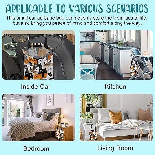 Miniatura 7 de Bolsa de basura para automóvil, con diseño de gatos de dibujos animados, impermeable, a prueba de fugas, con cordón, plegable, con hebilla