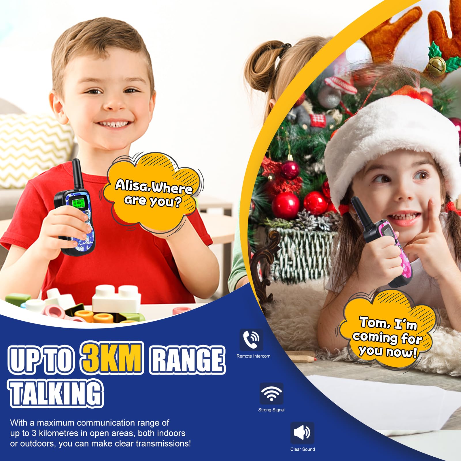 Nestling Walkie Talkies for Children Rechargeable 3-Pack, Long Range 3km with Torches, VOX LED Display, Outdoor Game Toys - Image 4