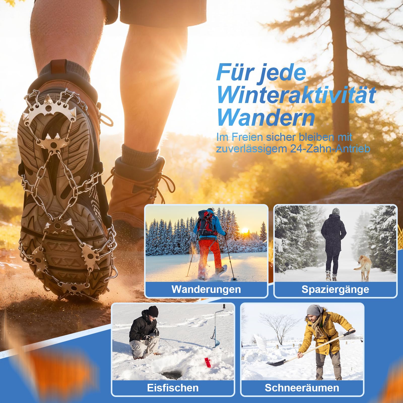 TOMSHOO 24 Spikes Steigeisen Anti-Skid Ketten Spikes EIS Klampen Edelstahl Traktion Schnee Griffe Gummiriemen Universal Für Schnee Wandern Schlamm Klettern Wandern