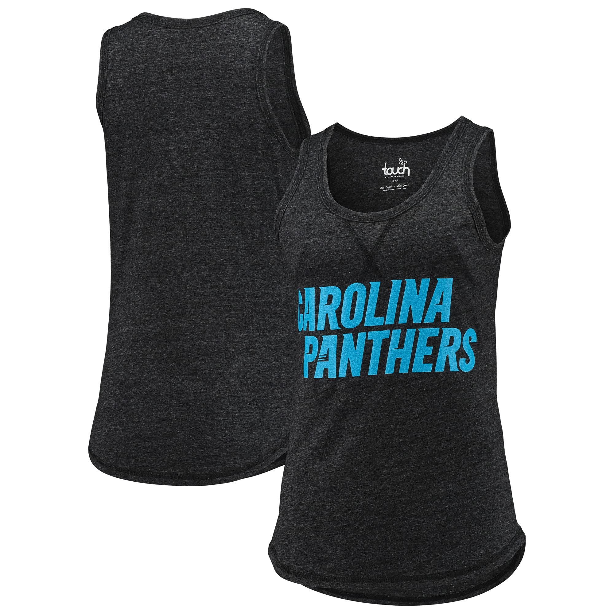 Women's by Alyssa Milano Heathered Charcoal Carolina Panthers Playoff Tri-Blend Tank Top