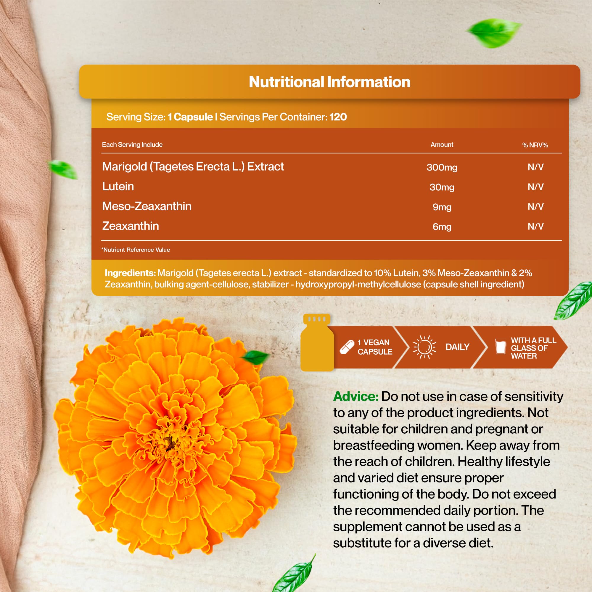 Hepatica Lutéine | 30 mg, Zéaxanthine 6 mg & Méso-zéaxanthine 9 mg | extrait de souci 300 mg | 120 Gélules Véganes | Tagetes erecta | GMP & Testé en Laboratoire Indépendant