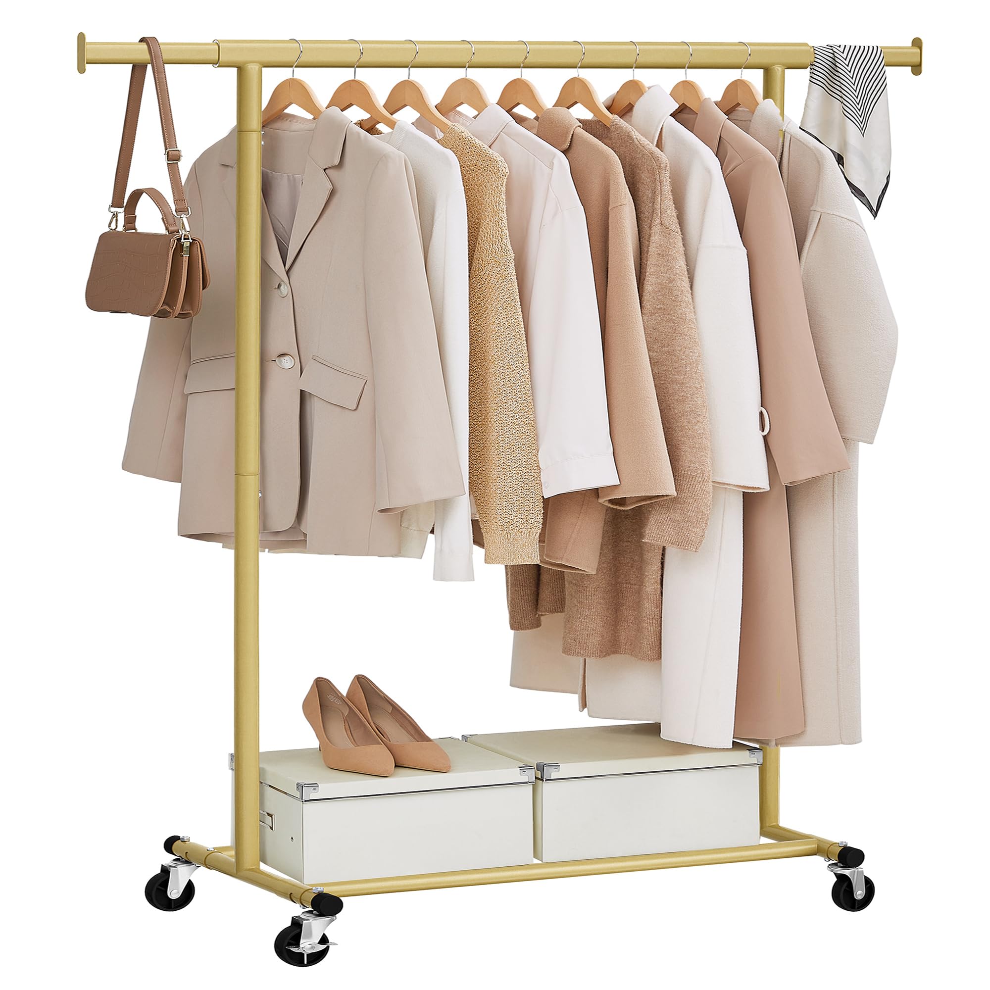 SONGMICS Burro Ropa con Ruedas, Perchero Burro Extensible con Carga Pesada, Capacidad de Carga Máx. de 150 kg, 45 x (160-200) x 161,5 cm, Fácil de Montar, Portátil, Negro HSR175B01 — view 10