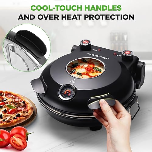 Miniatura 3 de NutriChef Horno eléctrico para pizza Máquina de pizza de encimera de 1200 W con control de temperatura y termómetro Ventana de visualización para