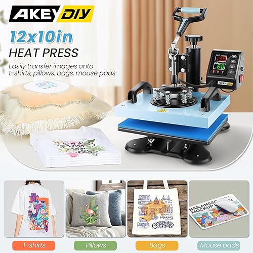 Miniatura 3 de AKEYDIY Máquina de prensa de calor de 12 x 10 pulgadas para camisetas, máquina multifunción de prensa de camisas con oscilación de 360, prensa de