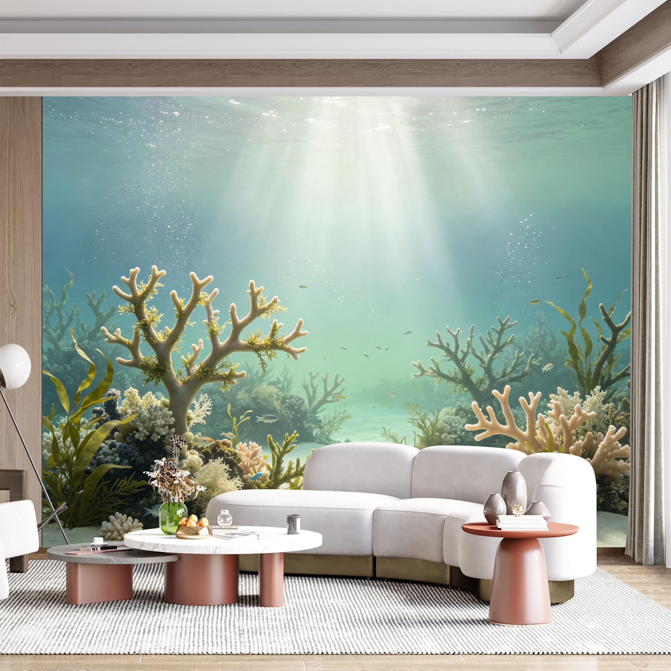 Custom Size Wall Mural Underwater Coral Reef Tropical Ocean Marine Life Scene SelfAdhesive Wall Fabric Removable for Home Office Decor