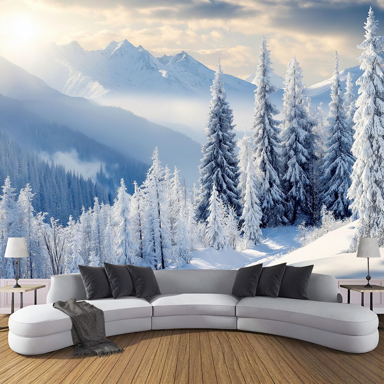 Papel tapiz fotográfico bosque 150x105cm mural 3D de invierno para salón y dormitorio