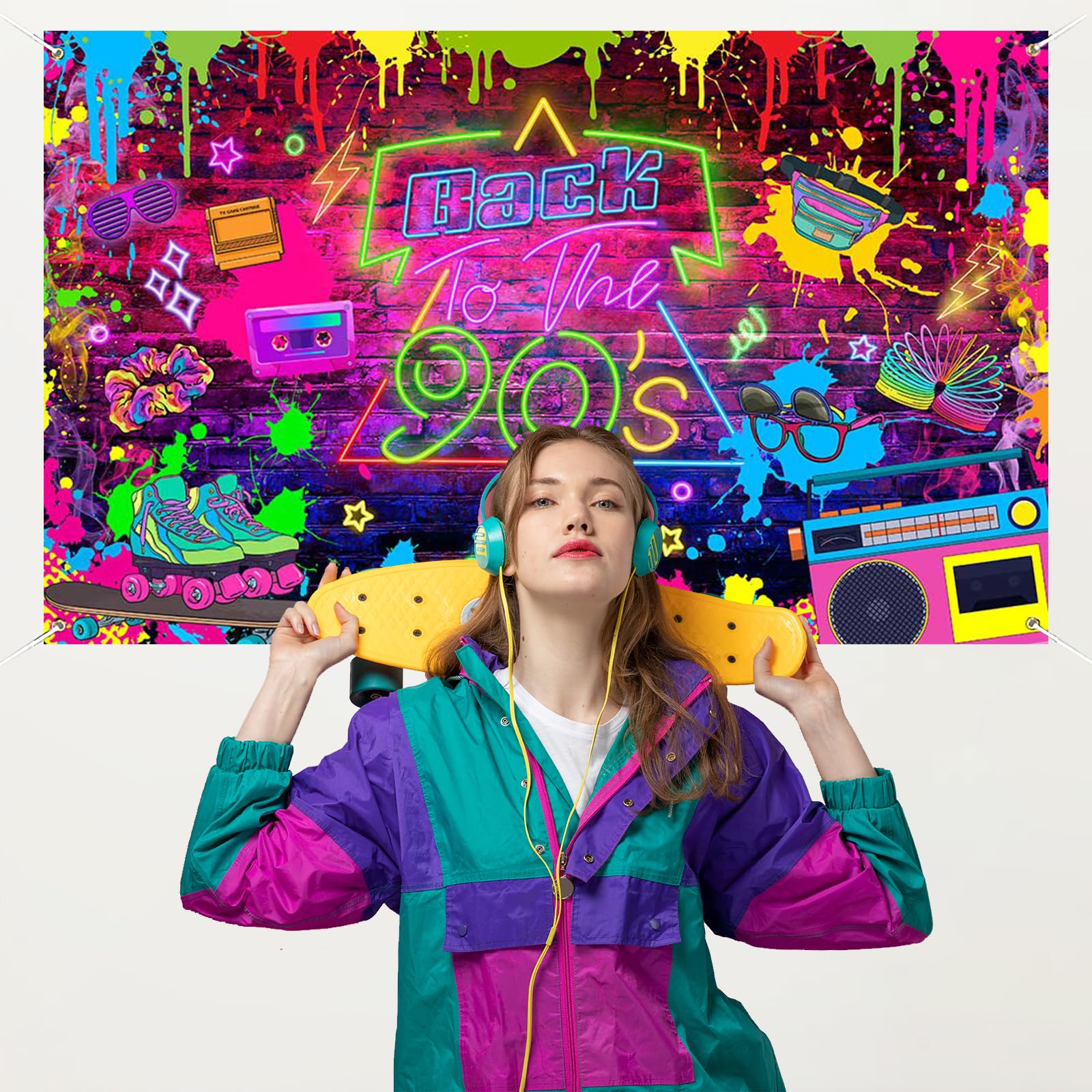 90er Jahre Party Dekoration Set – Banner & Hip Hop Graffiti Hintergrund, 183 X 100 Cm, Für Fotoshootings