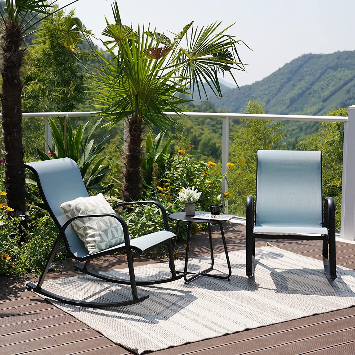 Grand patio Textilene Mecedora, Mecedor de Patio, Resistente a la Intemperie, Ligero, Sillón Relax para Interior, Exterior(Azul, 3PC)