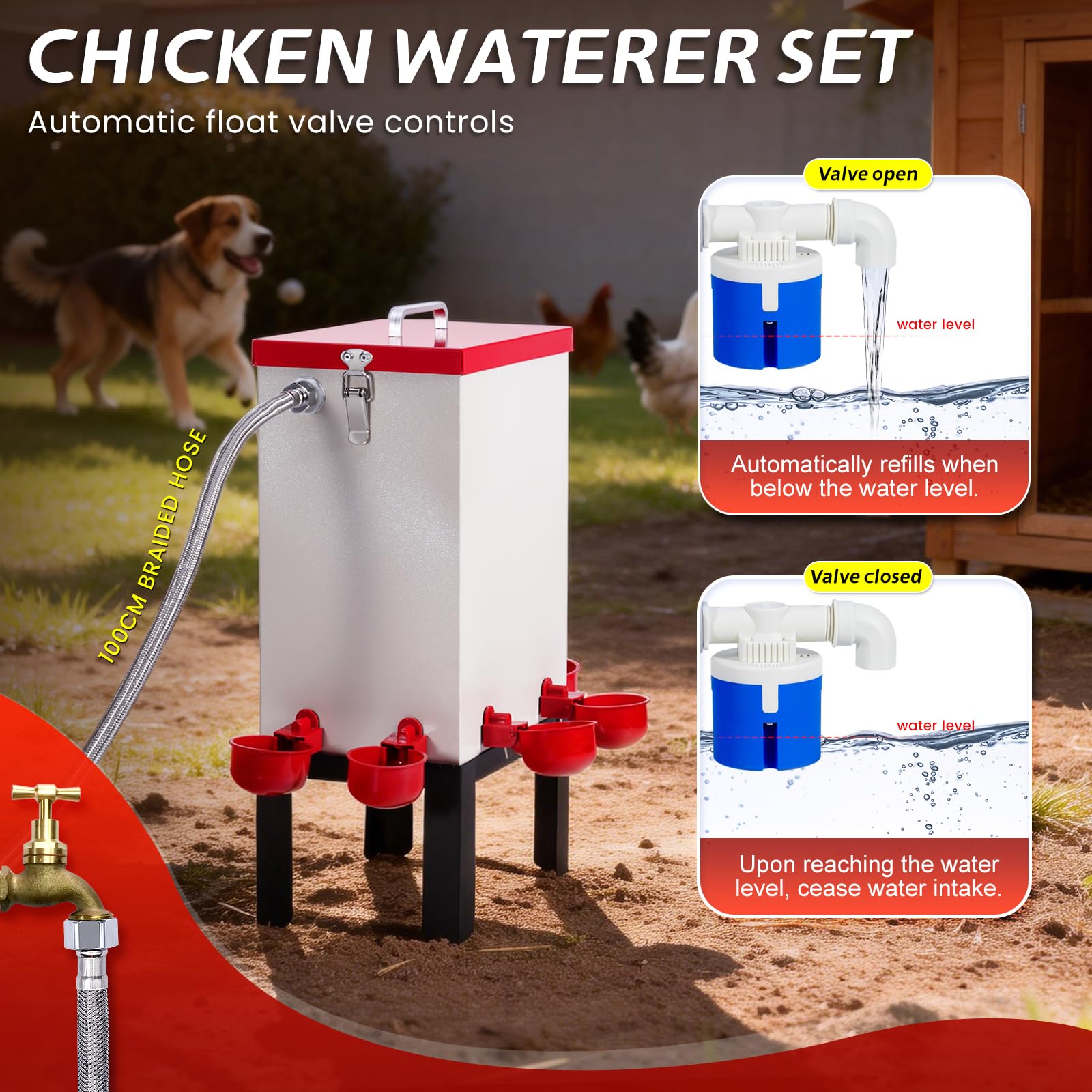 Bebedero automático para pollo de 12 litros con 6 vasos para bebedero automático para pollos, bebedero automático para pollos de acero inoxidable y pollitos para pollo, pato, ganso, pavo