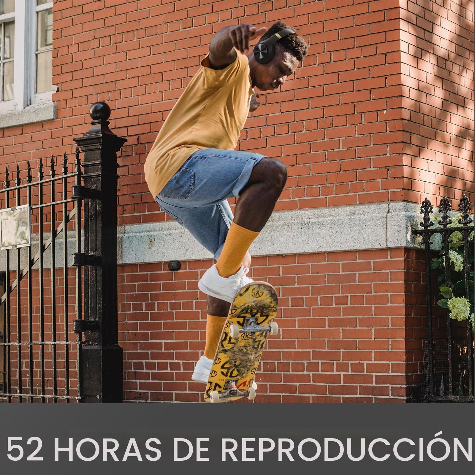 DOQAUS Auriculares Diadema[52 Hrs de Reproducir] Alta fidelidad Estéreo Cascos Inalámbrico Bluetooth con 3 Modo EQ,Micrófono Incorporado y Doble Controlador de 40 mm,para Móviles/PC/TV-Negro Marrón