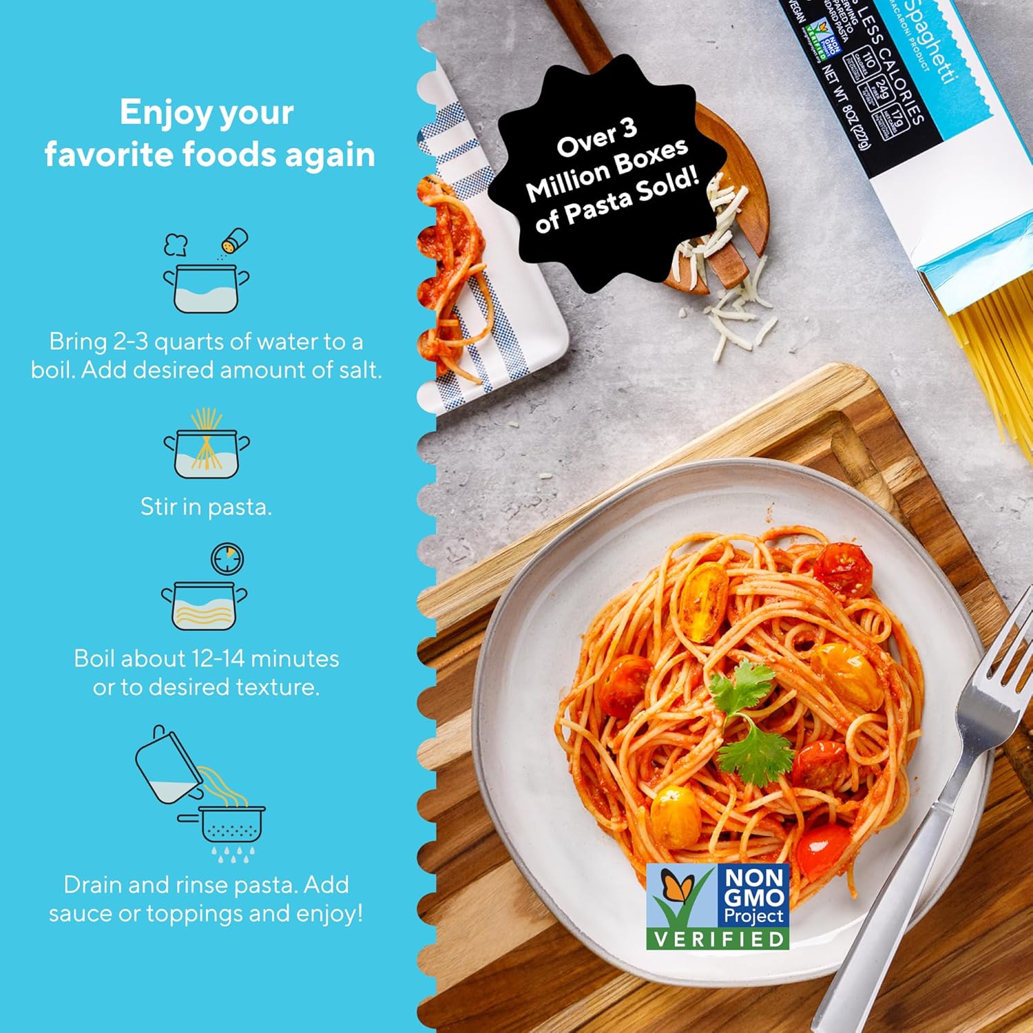 Fiber Gourmet Spaghetti Low Carb Pasta - Light Noodles with 24g Fiber, 110 Calories Per Serving, Vegan Non-GMO Kosher, Made in Italy, Healthy Guilt-Free Alternative - 6 Pack
