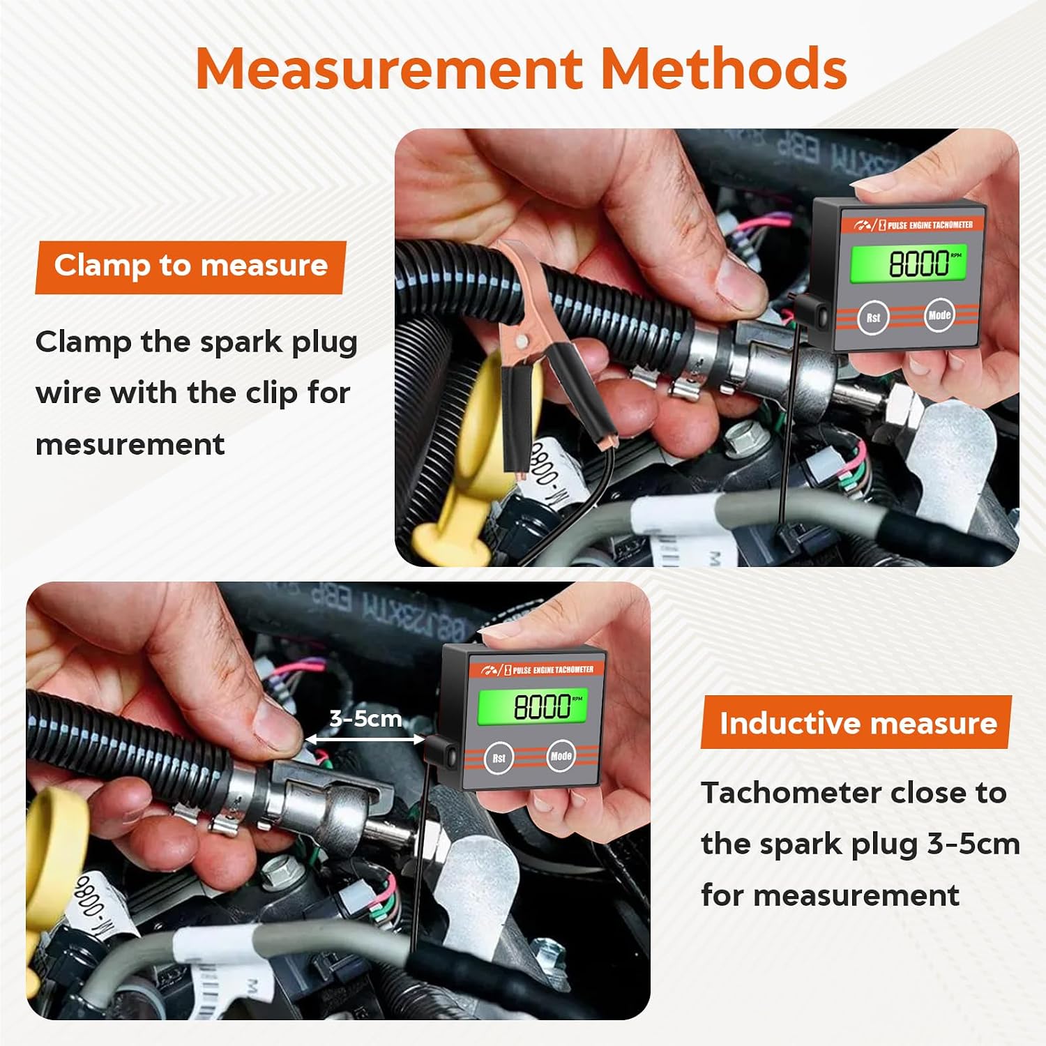 Small Engine Tachometer, Digital Tachometer Tach Gauge Reset Function with Clip, Inductive Hour Meter Battery Replacement for Cropper Generator Lawn Mower RV Chainsaws Outboard Motor