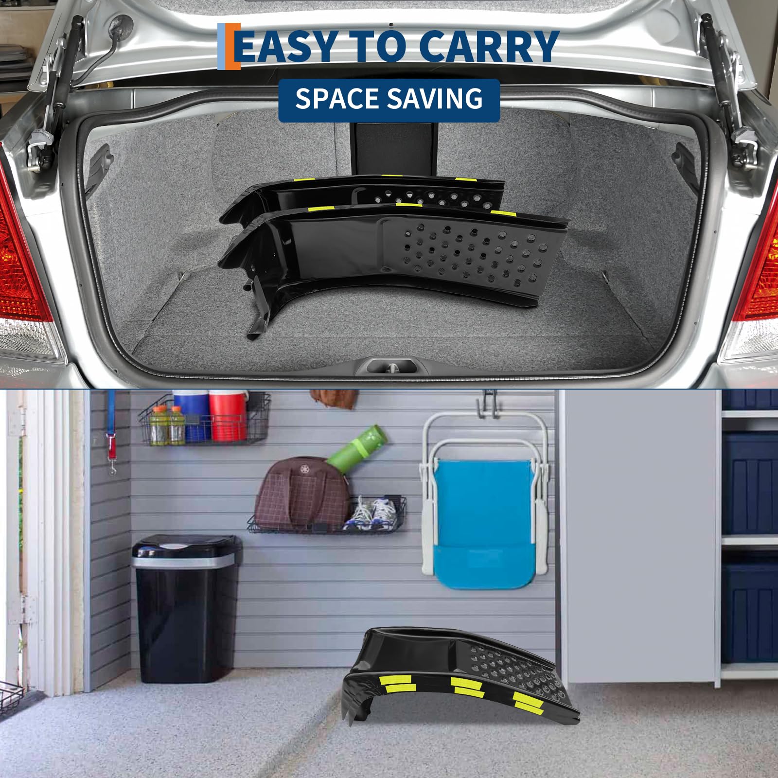 Garvee Rampas para Coches de Acero al Carbono de 3,6 Toneladas, Elevador de Vehículos con Tiras Reflectantes de Seguridad, Superficie Antideslizante para Mantenimiento y Cambio de Aceite, Negro
