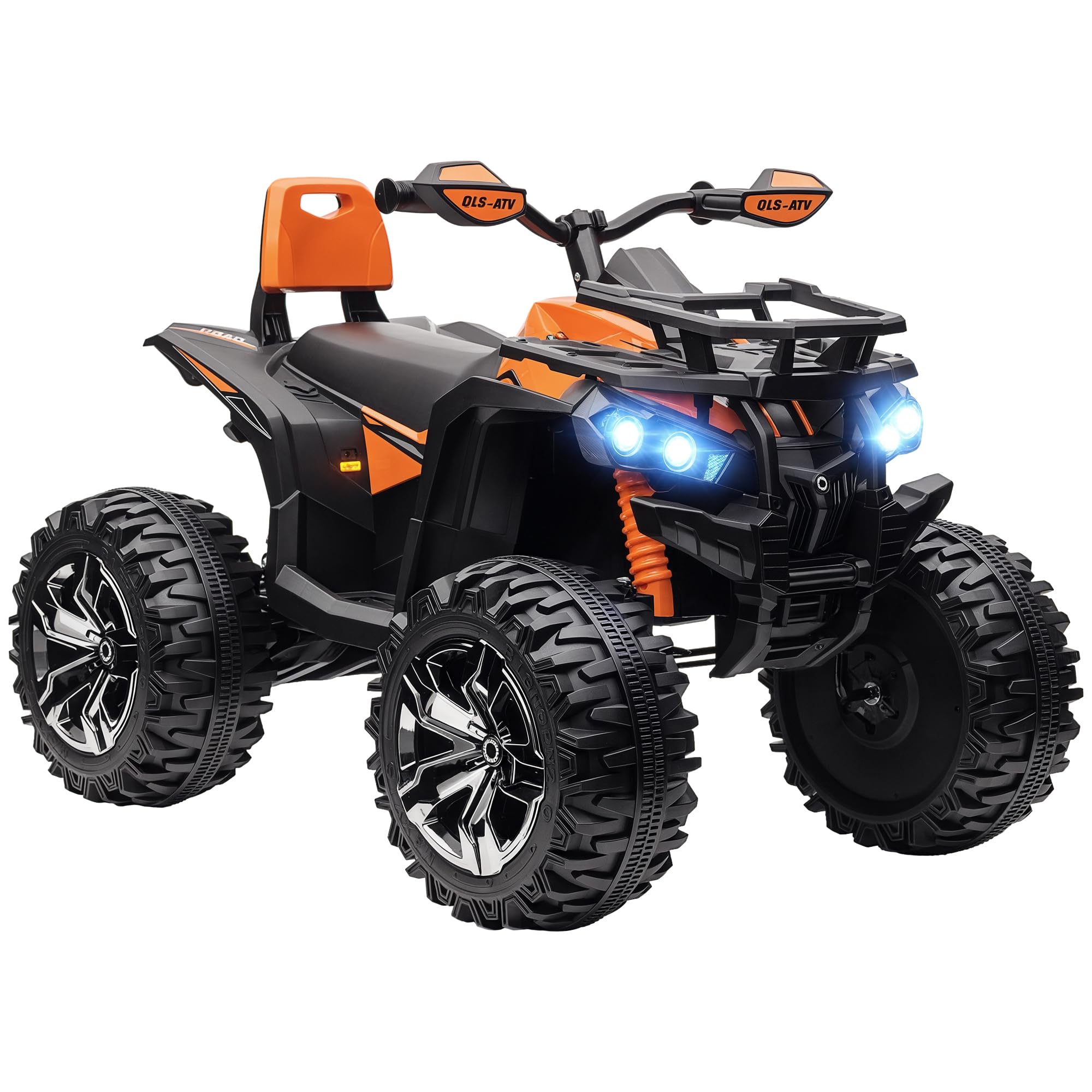 HOMCOM Elektro Quad für Kinder, 12V 10Ah mit Vorwärts-, Rückwärtsfunktion, 2 Motor, USB-Anschluss, MP3-Musikplayer, Kinderfahrzeug mit Scheinwerfer 3-8 km/h, für 3-5 Jahre, Orange