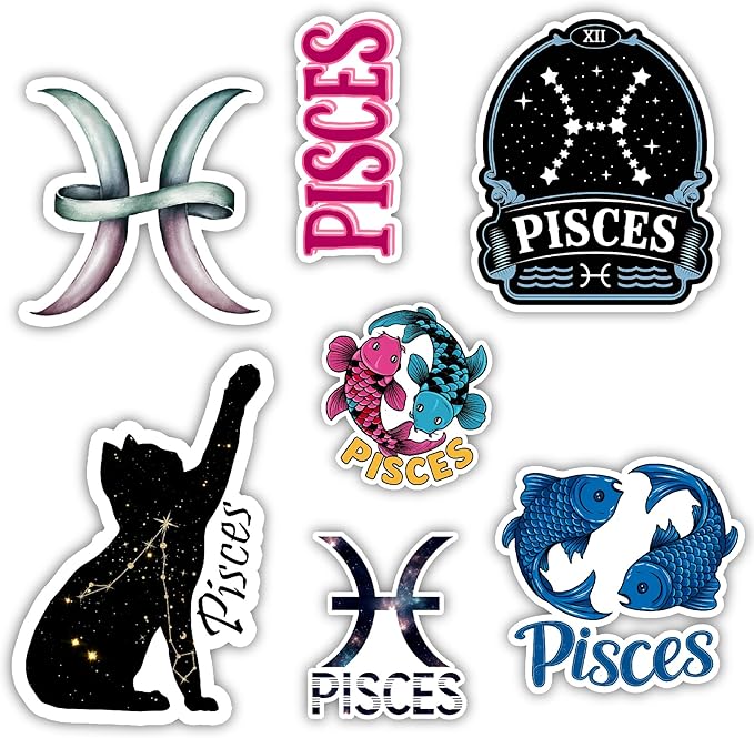 Pisces Zodiac Sign Stickers, Astrology Stickers for Water Bottle and Laptop - Zodiac Party Favors & Decorations, Waterproof Vinyl Decals, Gifts for Women & Men