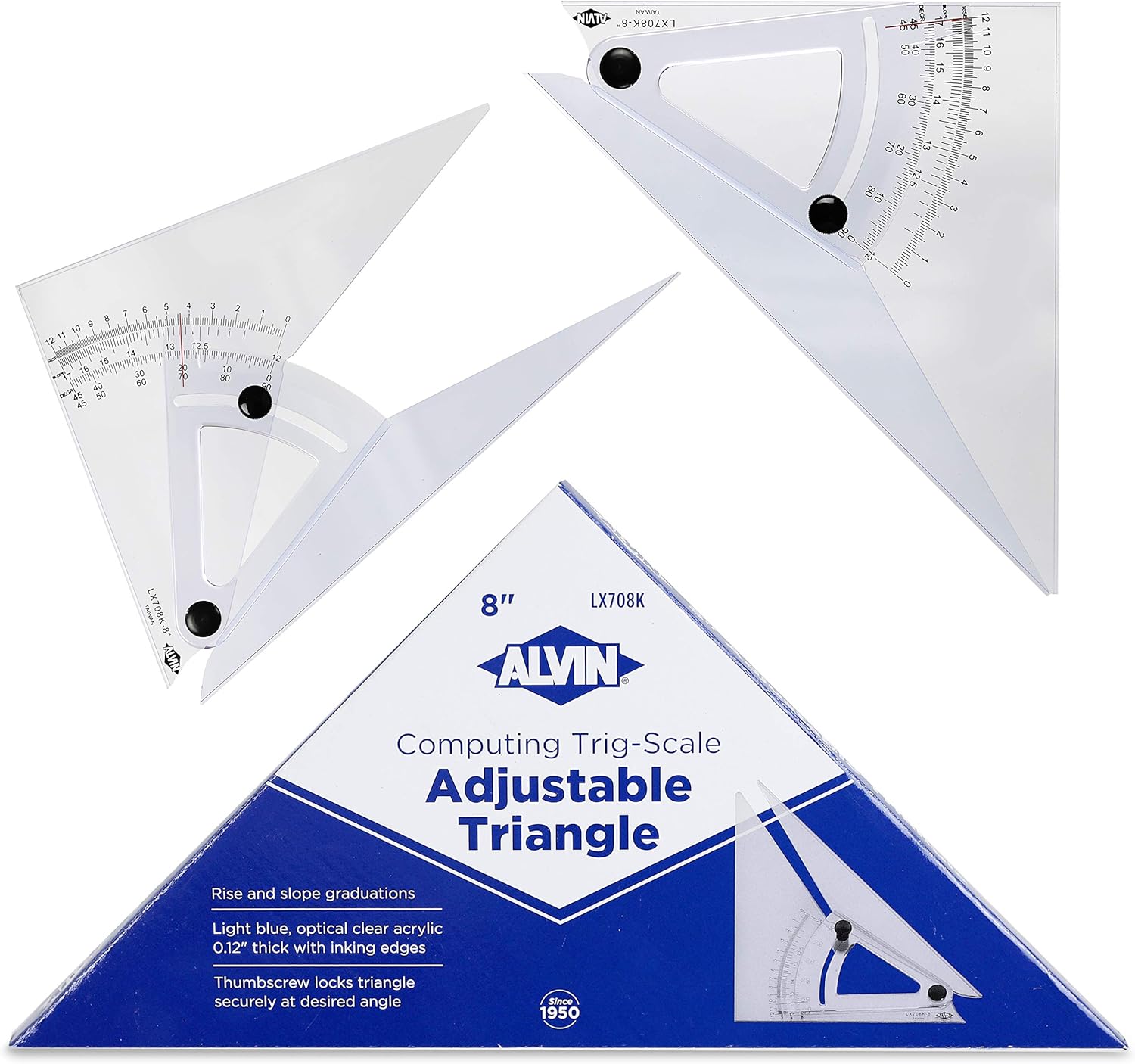 ALVIN 8-Inch Computing Trig-Scale Adjustable Triangle (ANLX708K), 8 inches