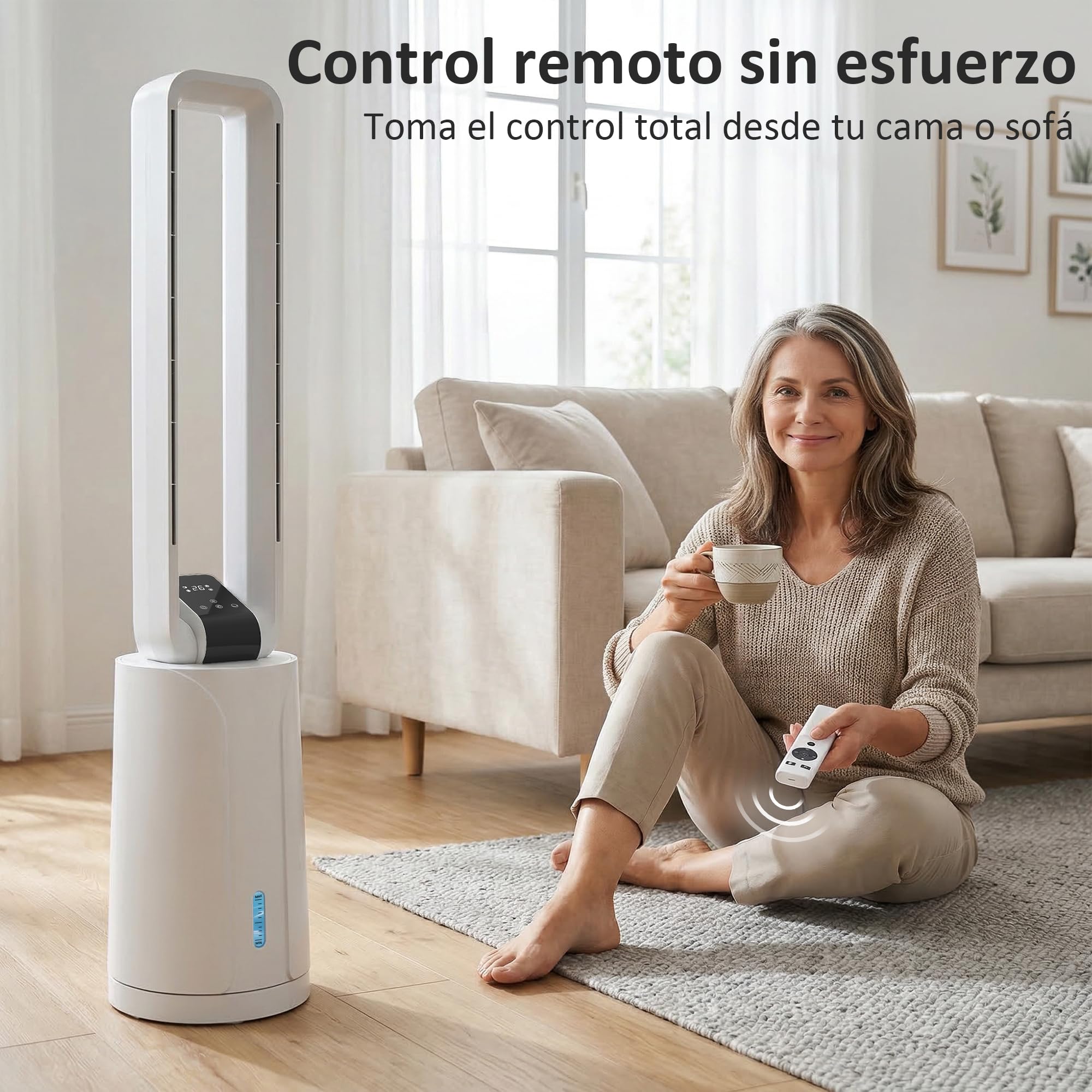 HOMCOM Climatizador Evaporativo 3 en 1 sin Aspas Enfriador de Aire 90 W Depósito de 1,7L Temporizador hasta 15H 3 Velocidades 4 Modos Oscilación 70° Mando a Distancia Cajas de Hielo para Hogar Blanco