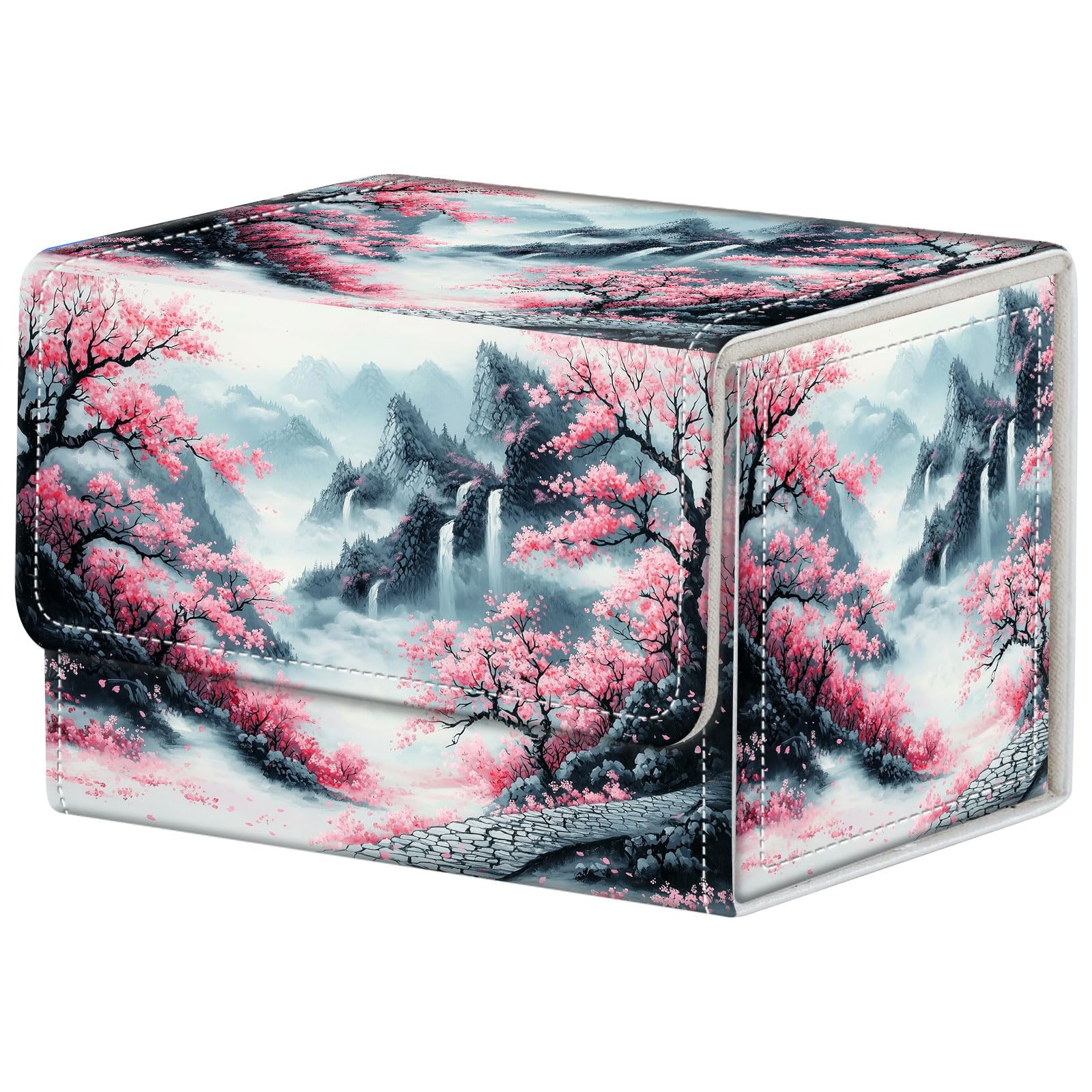 GYSYZJDH Stylish MTG Deck Box for 110+ Cards, Magnetic Commander Deck Case with Bonus Game Card Pouch, Durable Storage for TCG and Sleeved Magic Cards, Pink Trees and Mountains