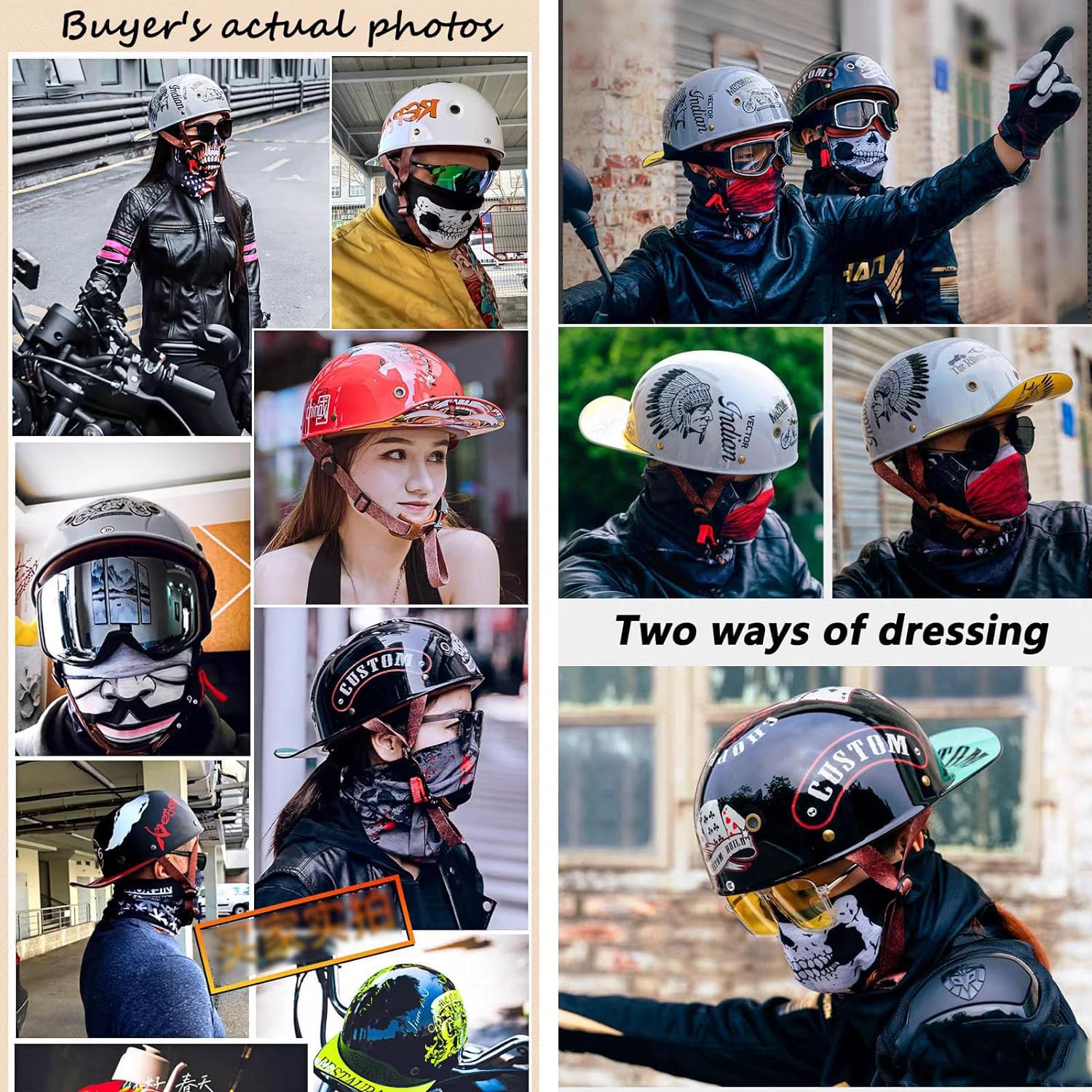 Casco moto mezzo casco stile tedesco, casco da baseball per adulti, caschi aperti per scooter per uomo donna, casco a semiguscio leggero a basso profilo omologato ECE, calotta per ciclomotor
